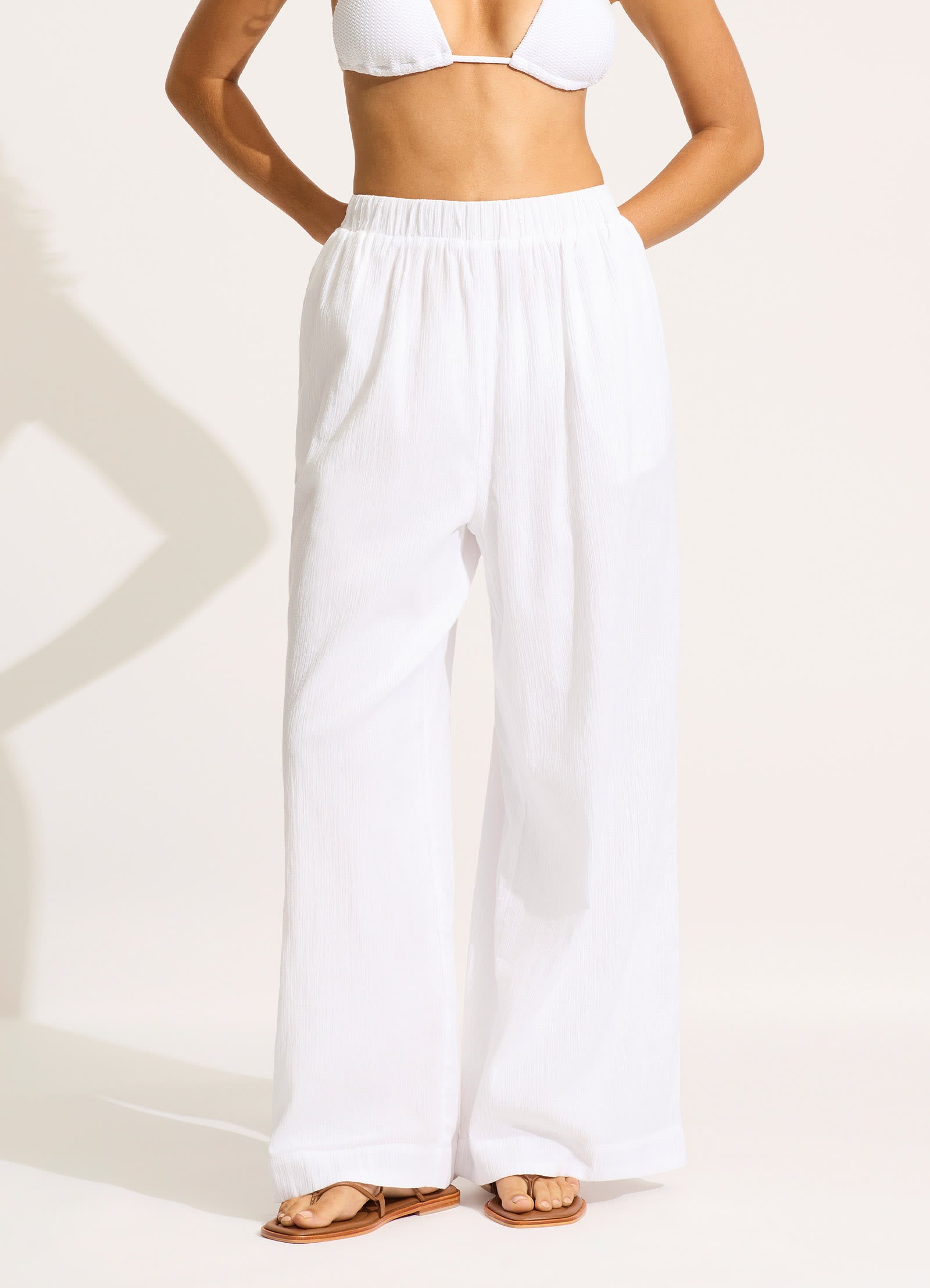 Crinkle Beach Pants for Women - White Soft Linen Summer Casual Pants | Perfect for Beach Vacations, Yoga, and Relaxing Outdoors