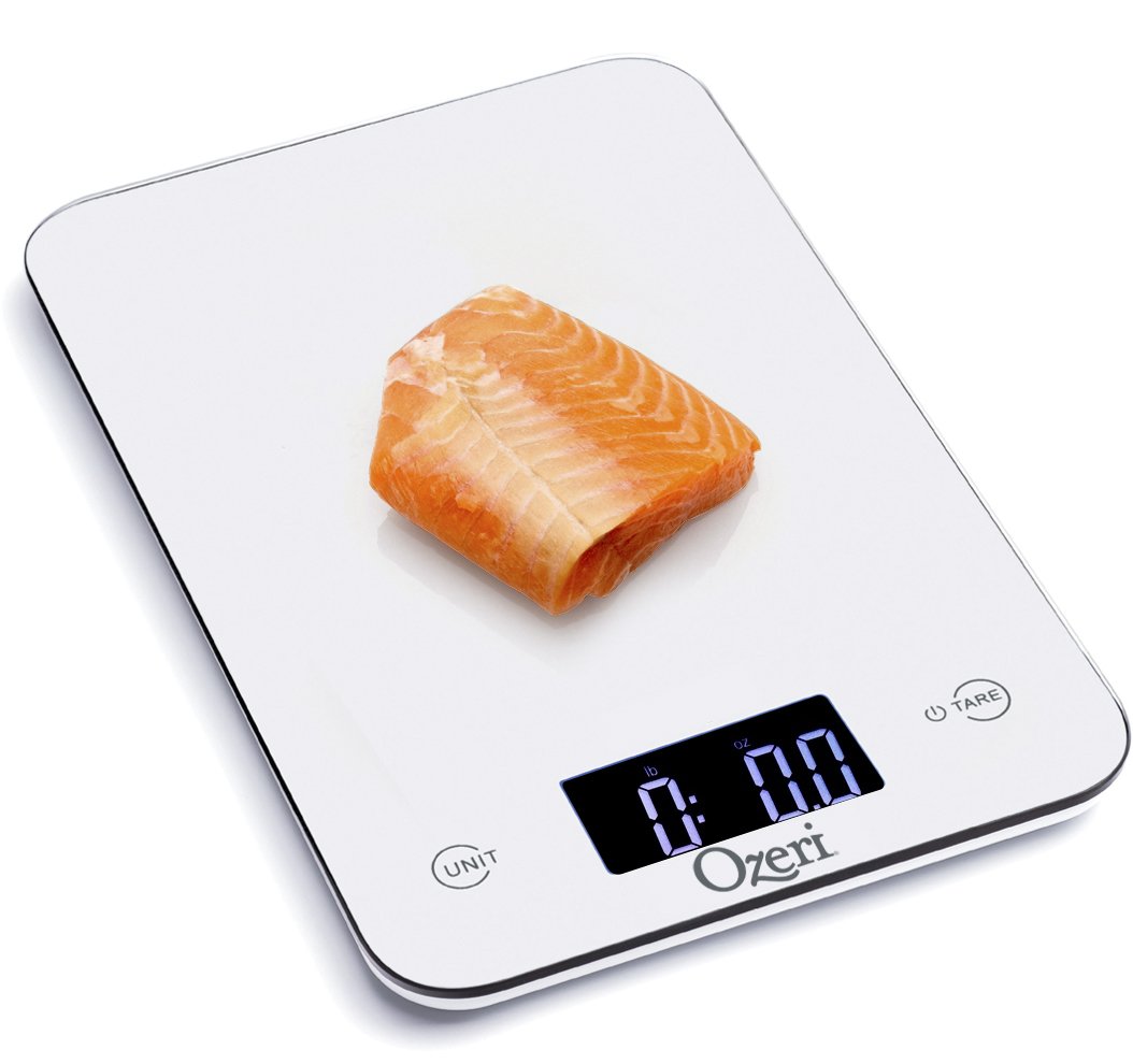 Ozeri Touch Professional Tempered Glass Digital Kitchen Scale - 11 lbs Capacity, 0.1 oz Precision, LCD Display - Perfect for Baking, Cooking, Meal Prep & Portion Control (White)