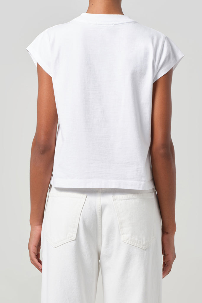 AGOLDE Bryce Cap Sleeve Tee - Women's White Cotton Short Sleeve T-Shirt | Casual Wear, Layering & Everyday Outfits