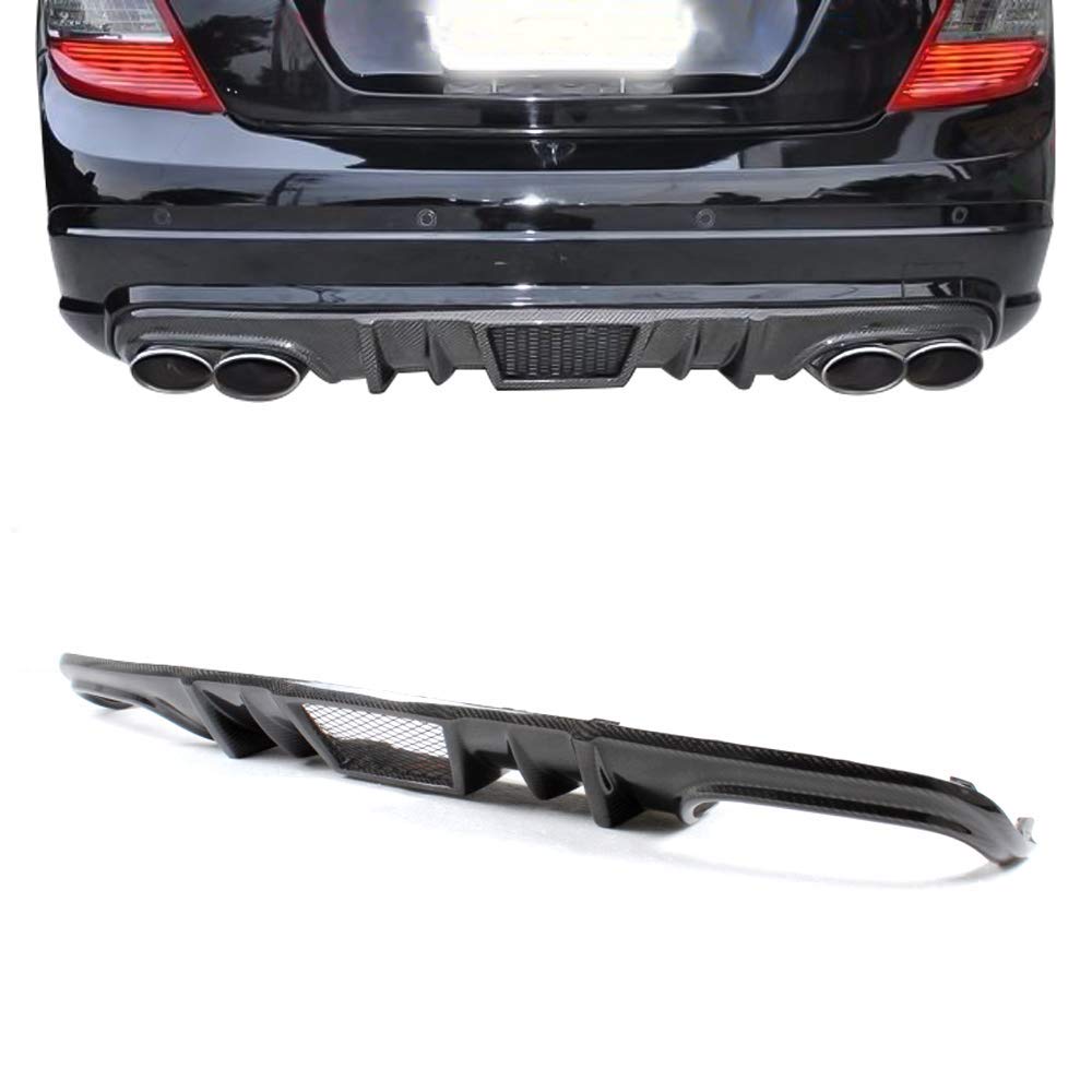 IKON MOTORSPORTS Rear Diffuser for 2008-2011 Mercedes-Benz C Class W204 C63 | Matte Carbon Fiber & FRP R-Style Rear Bumper Lip Spoiler Wing | 2009 2010 Model Year | Enhance Aerodynamics & Sporty Look for Street Racing & Car Shows