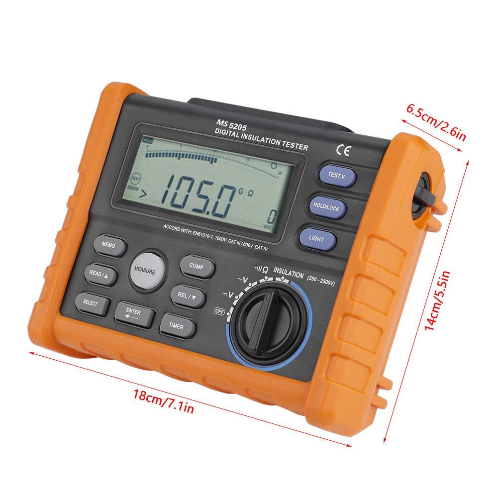 MS5205 Digital Insulation Tester - 0.01MΩ to 100GΩ Range with 250V-2500V Voltage | High Precision Insulation Resistance Multimeter for Electrical Safety Testing | Perfect for HVAC, Industrial Equipment & Home Wiring Maintenance