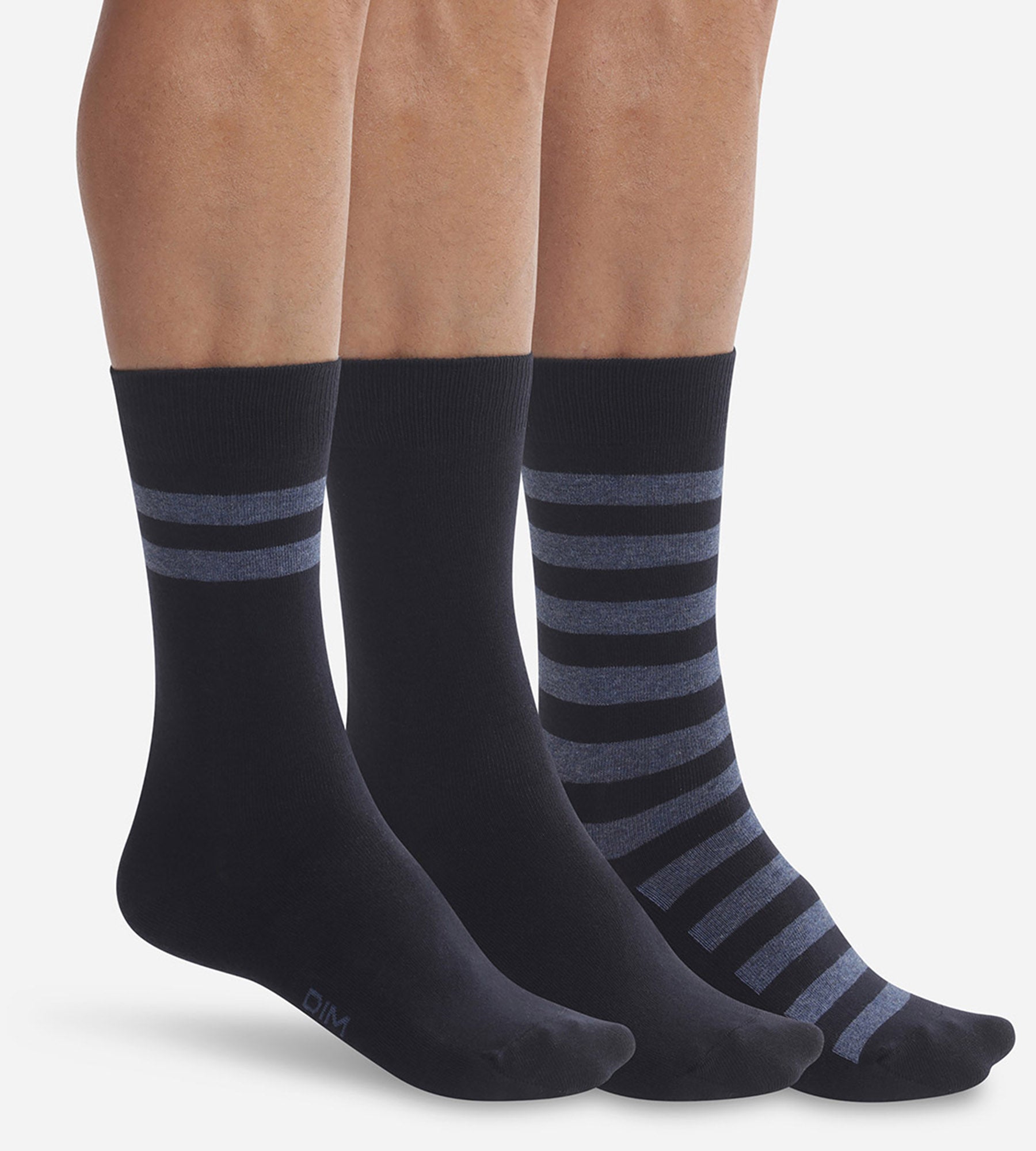 3 Pairs Men's Striped Blue Cotton Socks - Soft & Breathable for Everyday Wear, Work & Sports