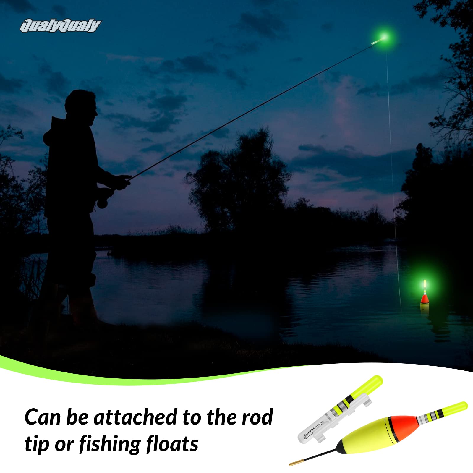 QualyQualy 6-Pack LED Fishing Glow Sticks with Batteries - Waterproof Night Fishing Lights for Bobbers, Floats & Rod Tips - Perfect for Night Fishing, Camping & Emergency Lighting