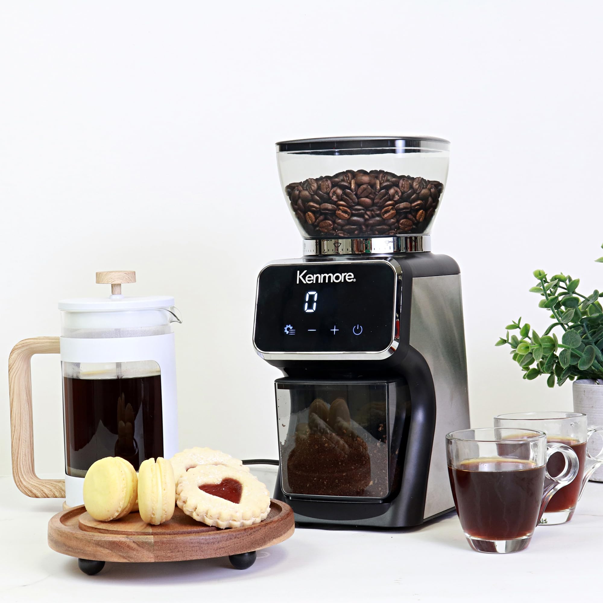 Kenmore Conical Burr Coffee Grinder - 30 Precise Grind Settings for Espresso, French Press, Drip Coffee & Spices, Digital Dosing Control, Perfect for Home Brewing & Kitchen Use