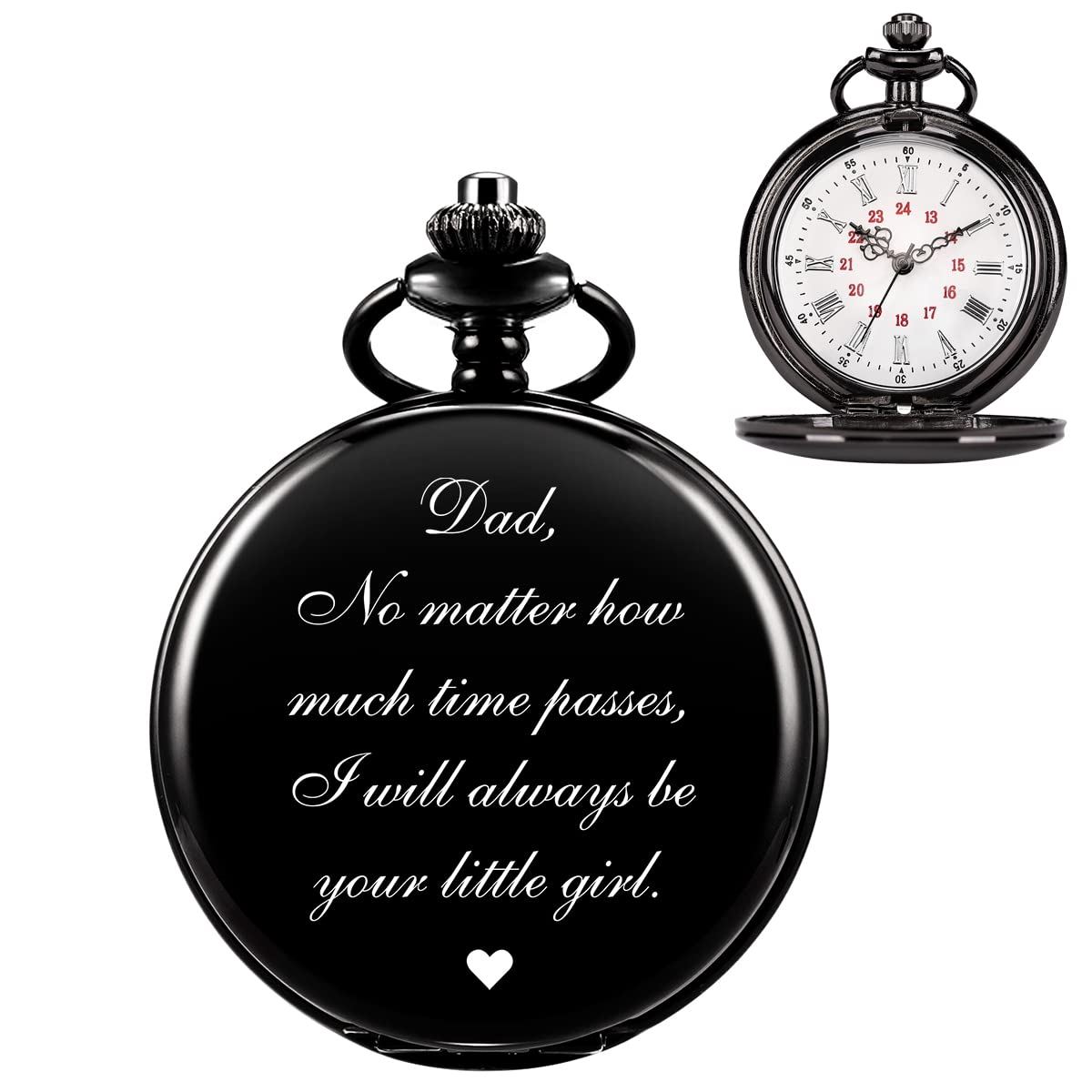 Engraved Roman Numerals Quartz Pocket Watch with Chain - Perfect Father's Day Gift for Dad, Papa, or Husband - Birthday Present from Daughter or Son - Vintage Style Pocket Watch in Gift Box - Ideal for Special Occasions, Weddings, and Collectors