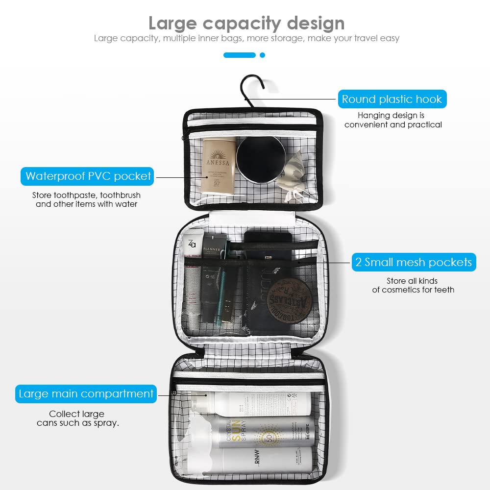 Waterproof Hanging Toiletry Bag for Travel & Bathroom - White