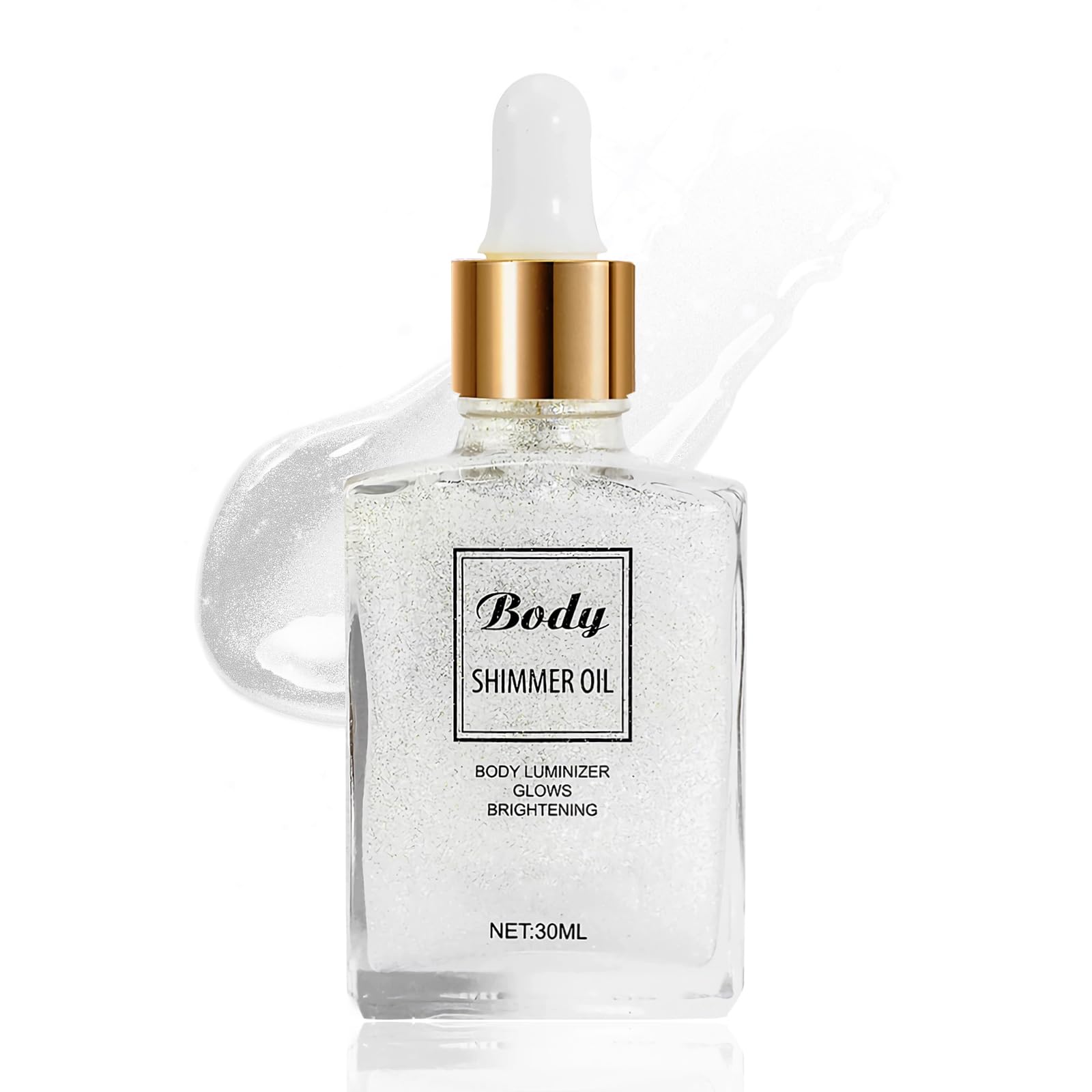**Pearl White Hydrating Shimmer Body Oil - Long Lasting Liquid Luminizer & Non-Sticky Glow for Face & Body | Women's Shimmer Makeup & Highlighter for Parties, Festivals & Special Occasions**