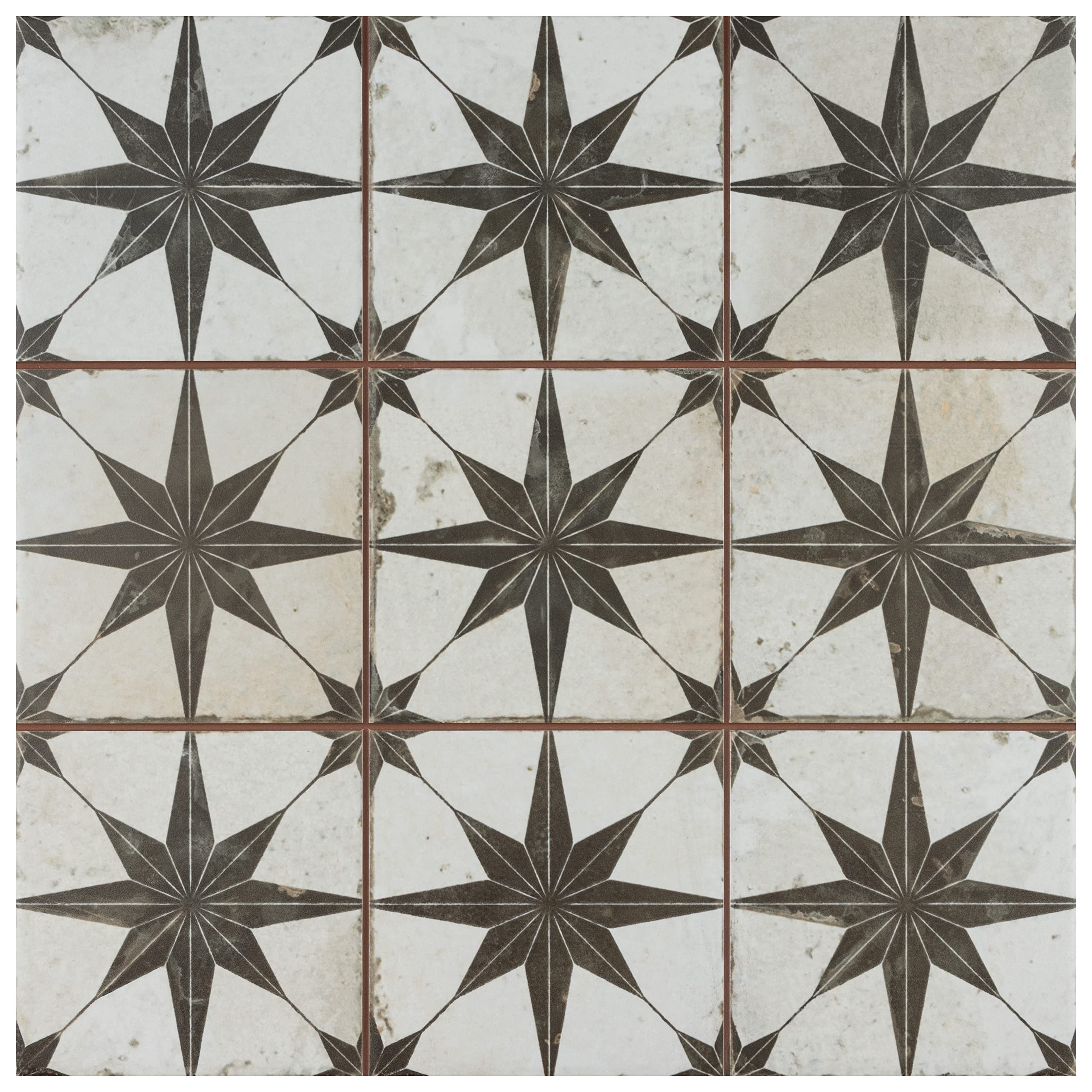 Merola Tile Harmonia Kings Star Nero 13x13 Inch Ceramic Floor & Wall Tile - Perfect for Kitchen Backsplash, Bathroom & Living Room Decor