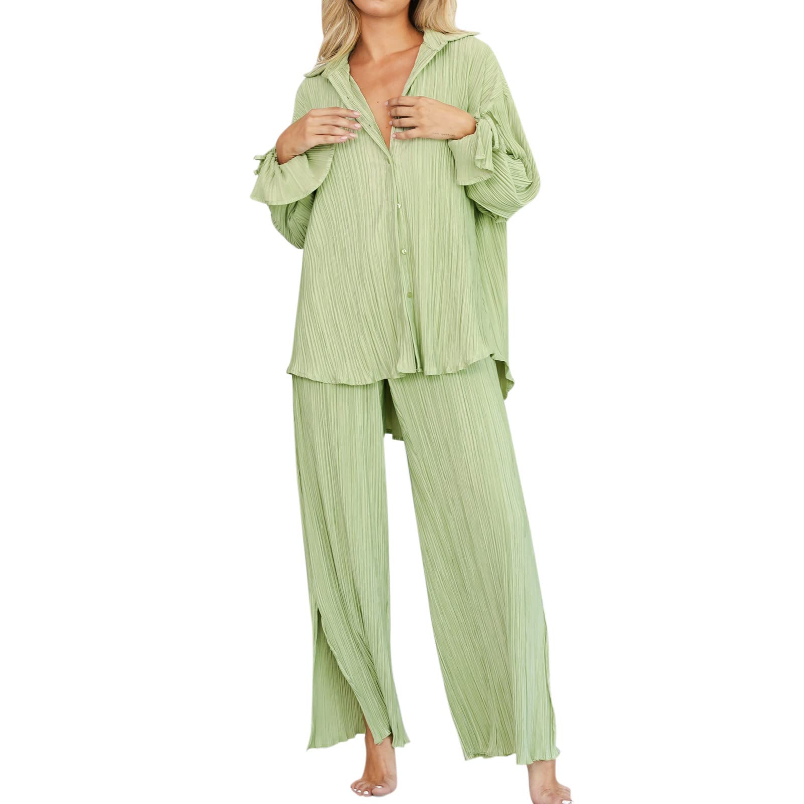 Women's 2 Piece Outfit Sets - Summer Business Casual & Activewear Yoga Clothes with Built-in Bra - Mint Green | Perfect for Easter, Work, Gym & Yoga