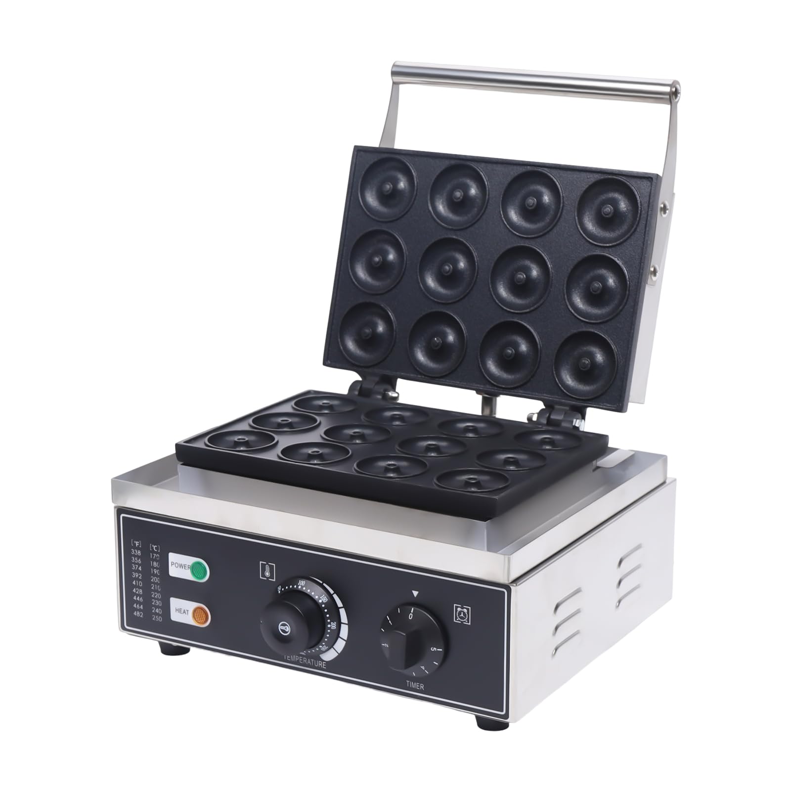 Commercial Doughnut Maker Machine - 12-Compartment Double-Sided Donut Baking Pan - 1550W 110V Stainless Steel & Aluminum - Silver Modern Style - Perfect for Bakeries, Cafes, and Home Baking