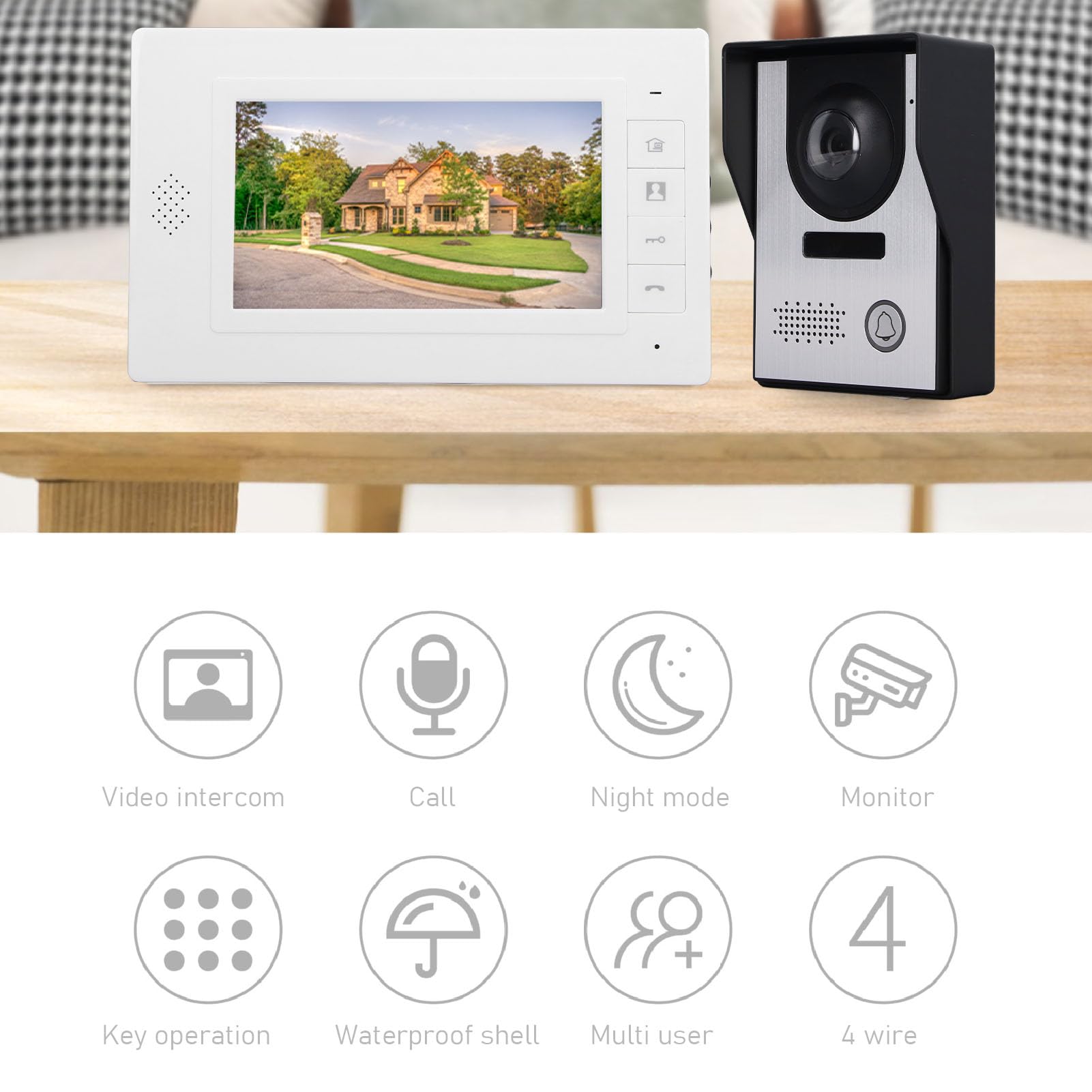 7 Inch Video Intercom System with HD Camera & 2 Monitors - 4-Wire Door Phone Kit, IR Night Vision, Two-Way Audio & Remote Unlock for Villa Security - Perfect for Home, Apartment & Office Entry Control