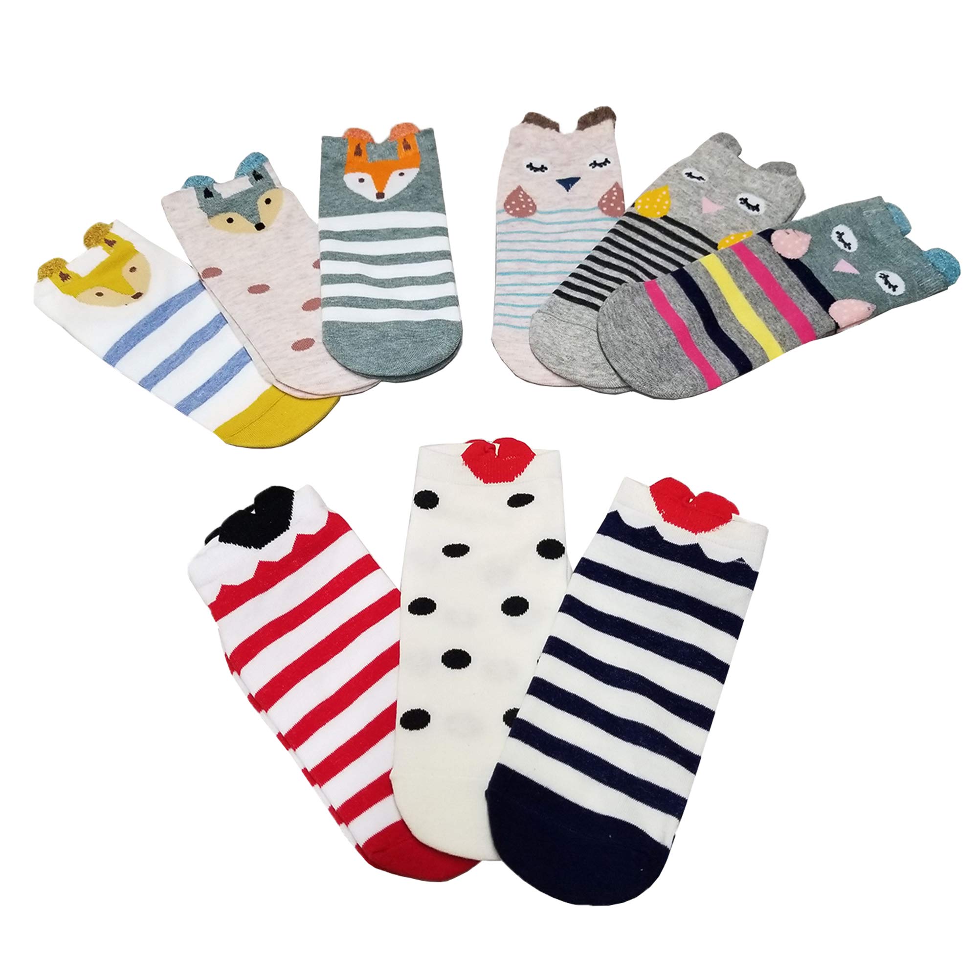9 Pairs Women's Cute Animal Cotton Socks - Soft & Comfortable Crew Socks for Daily Wear, Workout, Gifts - Funny Cartoon Print Casual Socks for Women & Girls