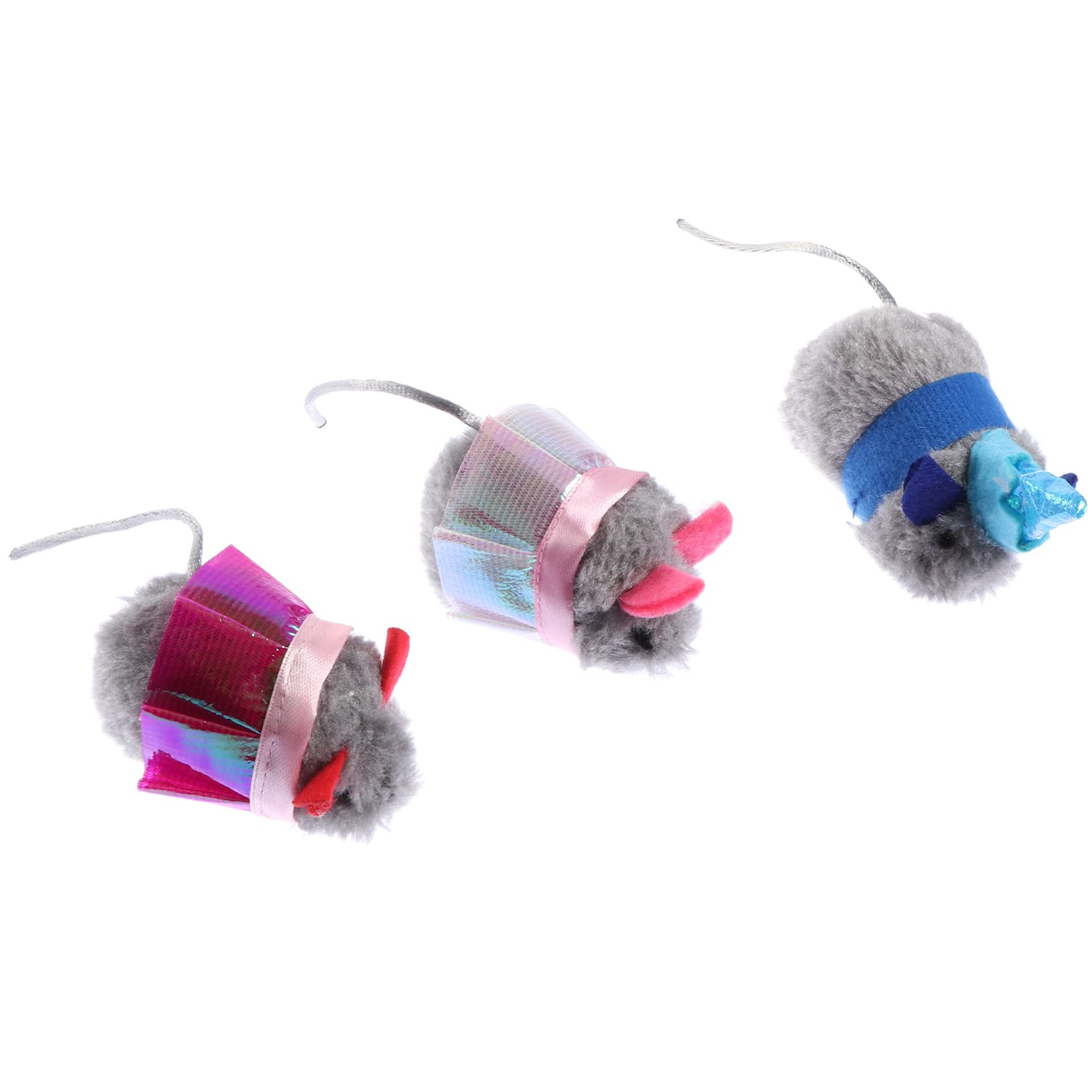 Balacoo 3PCS Plush Mouse Cat Toys - Interactive Stuffed Animal Mice with Dresses for Kittens & Adult Cats - Fun Playtime & Hunting Simulation for Indoor Cats