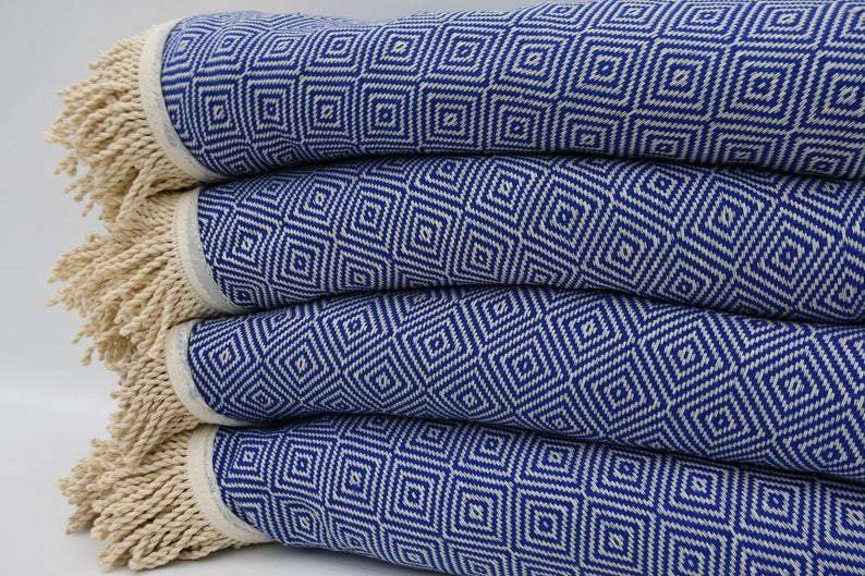 Premium Blue 100% Cotton Round Beach Towel - Soft, Absorbent & Quick-Drying - Perfect for Pool, Beach, Vacation & Yoga