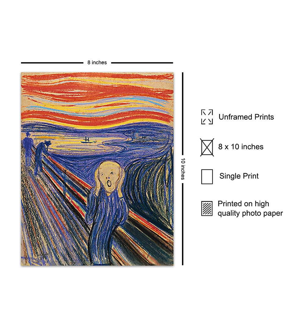 Edvard Munch The Scream Wall Art Print - 8x10 Museum Quality Poster - Abstract Horror Art Decor for Living Room, Bedroom & Office - Gothic Home Decor & Scary Picture for Halloween