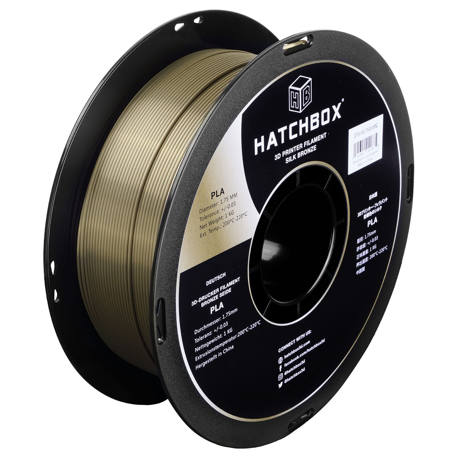 HATCHBOX Premium Silk PLA 3D Printer Filament - 1.75mm, 1kg Spool, Bronze Color, High Precision +/-0.03mm for Smooth 3D Printing - Perfect for Cosplay Props, Home Decor & DIY Projects