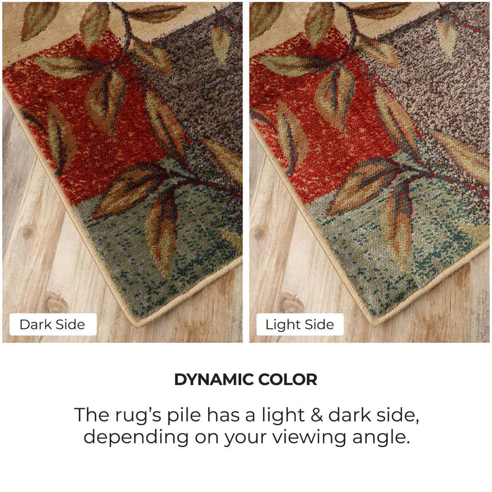 Zedler Patchwork Rustic Leaves Indoor Runner Rug - Non-Slip Bohemian Style Entryway Carpet for Living Room, Bedroom & Hallway Decor