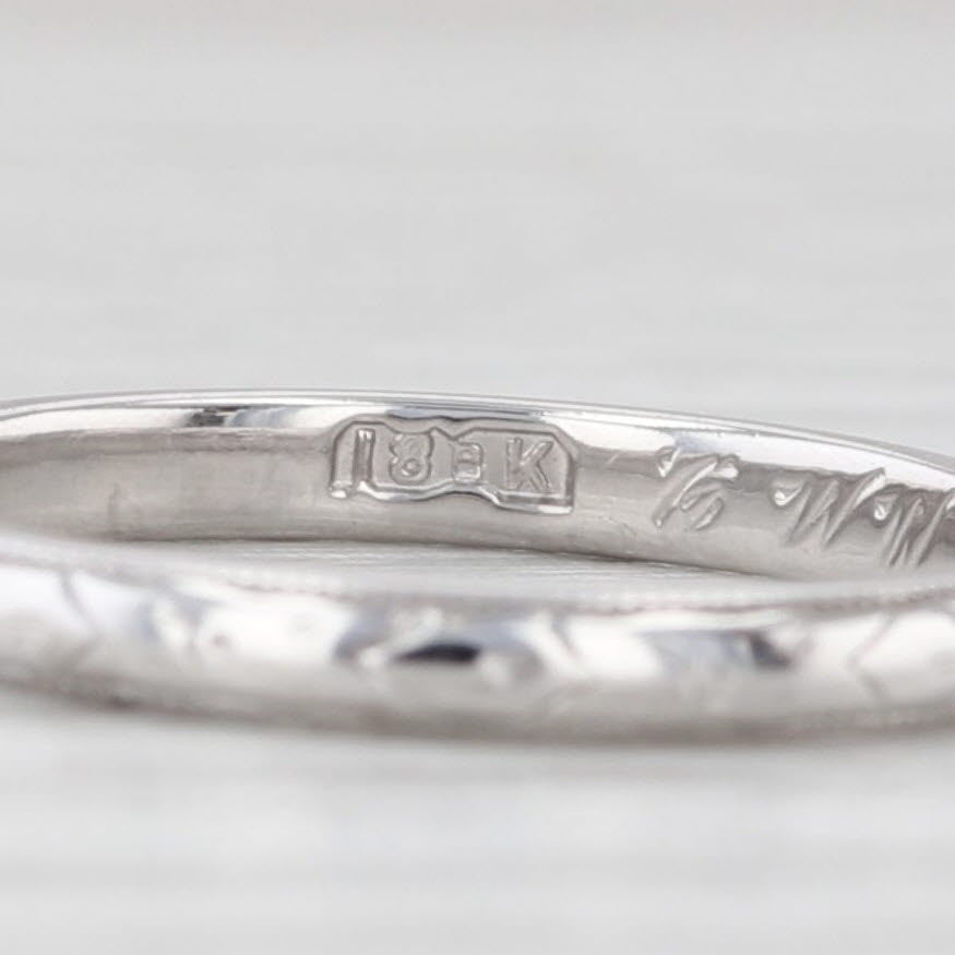 Antique Floral Engraved Wedding Band Ring - 18k White Gold Stackable Size 5 - Perfect for Bridal Jewelry, Anniversary Gifts & Everyday Elegant Wear