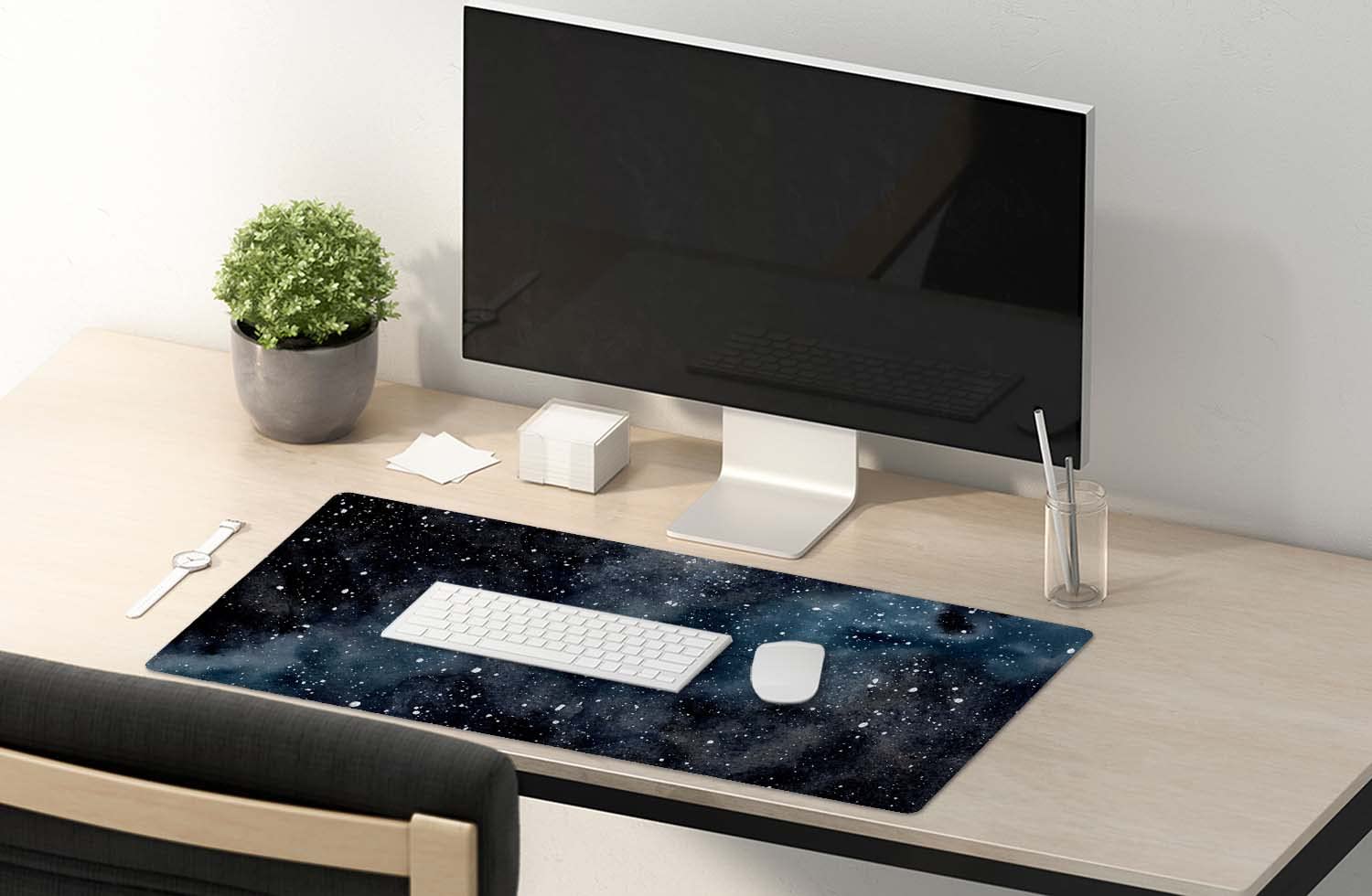 SSOIU Large Extended Gaming Mouse Pad (35.5x15.7 Inch) - Dark Starry Night Galaxy Design Non-Slip Desk Mat for PC, Computer, Office & Gaming Setup | Perfect for Gamers, Programmers & Home Office Workspace
