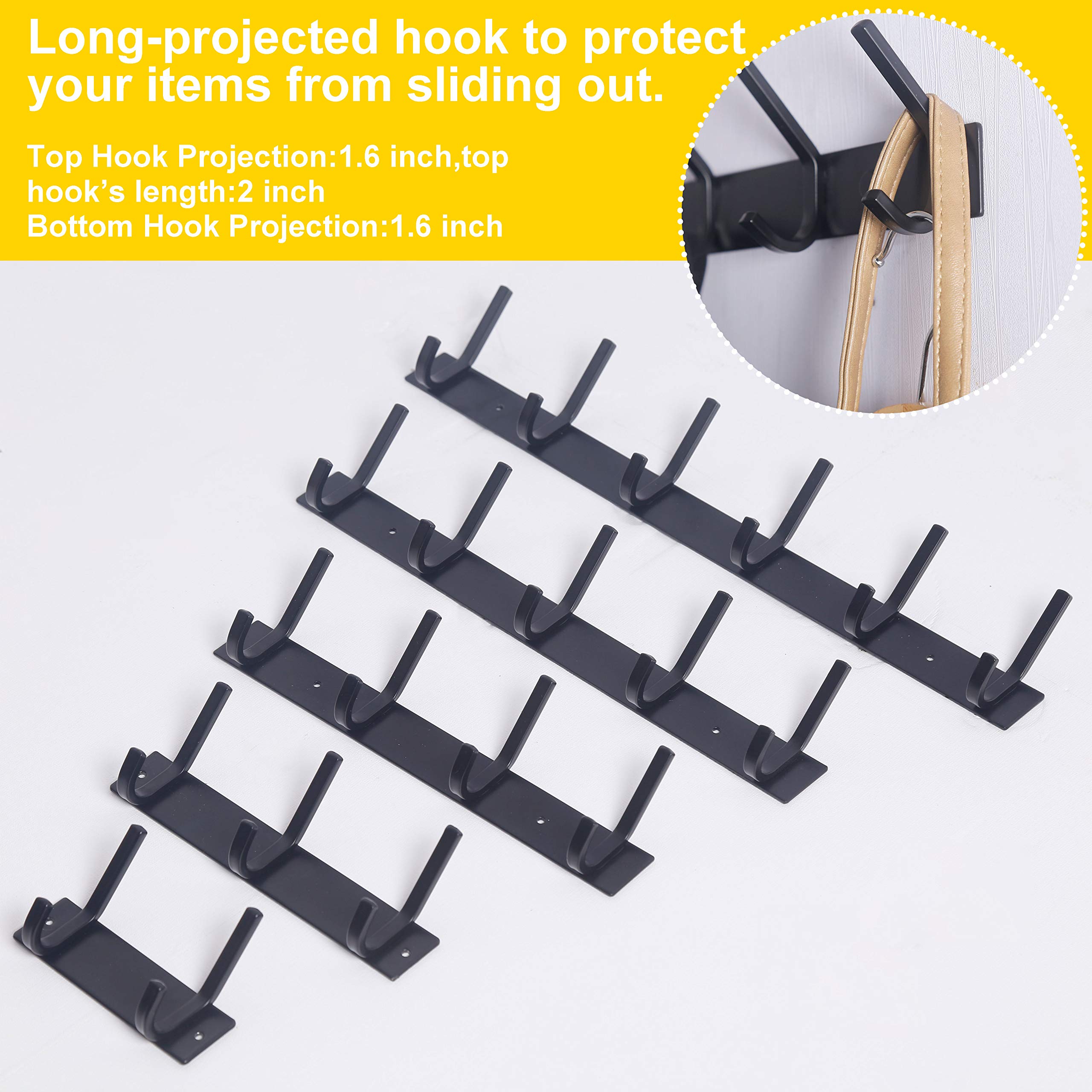 Heavy Duty Metal Wall Mounted Coat Rack with 5 Double Hooks - Black 2 Pack for Entryway, Bedroom & Closet Organization | Durable Clothes Hanger for Jackets, Hats & Bags