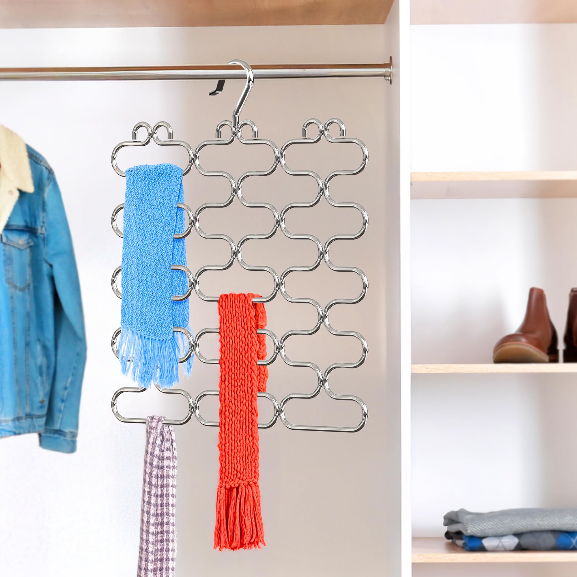 DecoBrothers 23-Loop Chrome Scarf Hanger for Closet - Space Saving Scarf Organizer for Women & Men, Perfect for Shawls, Ties, and Accessories Storage
