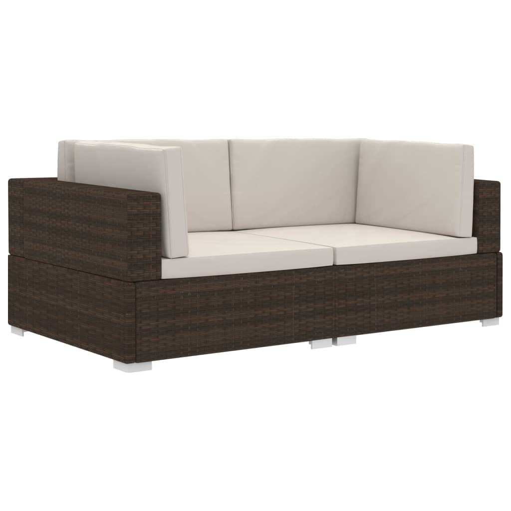 SKM 2-Piece Brown Poly Rattan Sectional Corner Sofa Set with Cushions - Outdoor Patio Furniture for Garden, Balcony & Poolside Relaxation