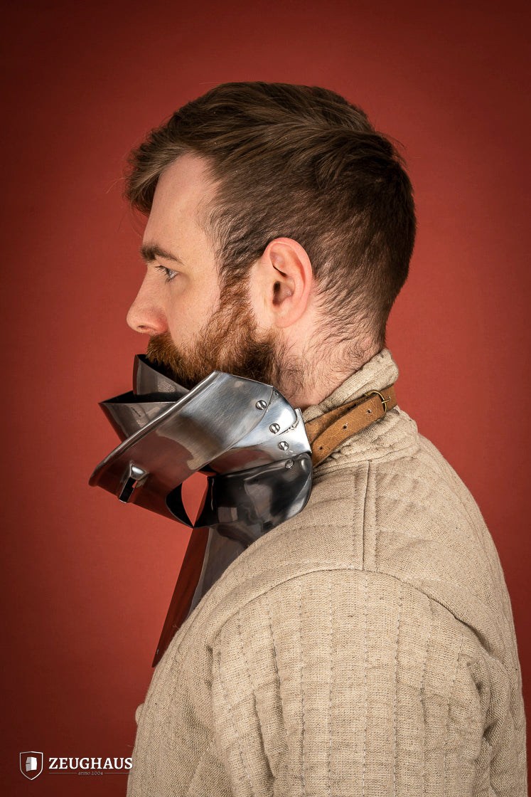 1.6mm Polished Steel Gorget with Visor - Medieval Neck Armor for LARP, Cosplay & Renaissance Fairs - Perfect for Historical Reenactments & Costume Events