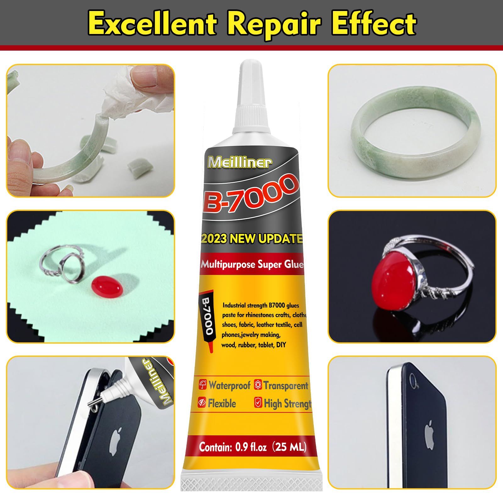 B7000 Clear Jewelry Glue for Rhinestones, Metal, Wood & Glass - 0.9 fl oz Multi-Purpose Craft Adhesive with Precision Tip - Perfect for DIY Jewelry Making, Nail Art, Photo Charms & Fabric Crafts (3-Pack)