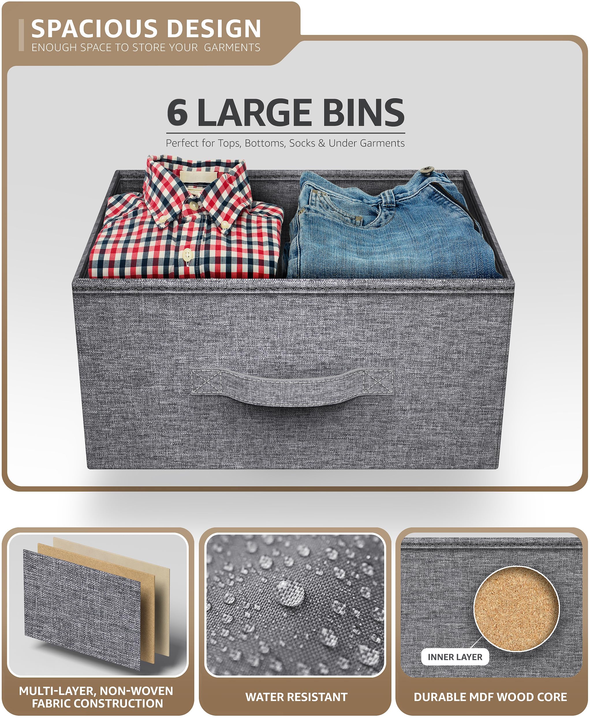 Sorbus 6-Drawer Dresser Organizer with Steel Frame & Wood Top - Easy Pull Fabric Bins for Clothes Storage - Bedroom, Hallway, Living Room, Nursery & Closet Furniture - Perfect for Home Organization & Space Saving