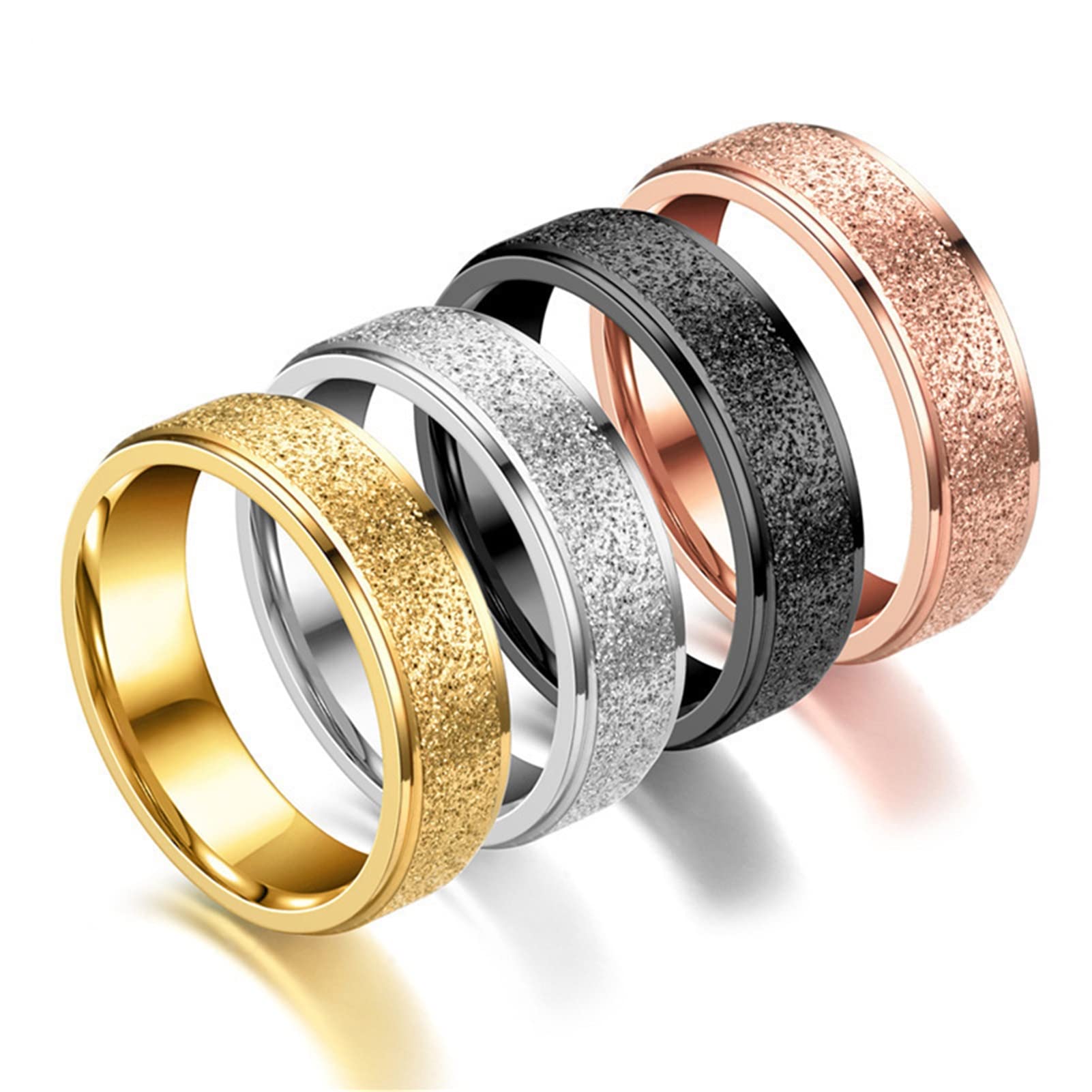 Bluelans Spinner Ring for Anxiety Relief - Stainless Steel Fidget Ring for Women & Men with Glitter Finish - Stress Relieving Jewelry in Black, Silver, Gold, Rose Gold & Rainbow Colors - Perfect for ADHD, Focus & Office Use