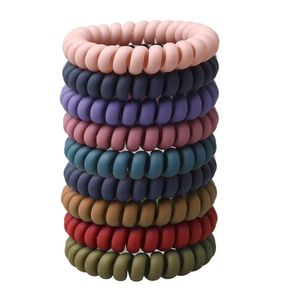 Belicia Spiral Hair Ties for Women - 10 Colorful Matte Hair Coils for Thick & Thin Hair - Gentle Ponytail Holders & Hair Styling Accessories - Perfect for Workouts, Office & Everyday Use