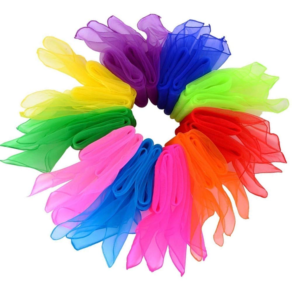 Byou Dance Scarf - 20 Pack Multicolor Square Juggling Scarves for Kids, Kindergarten, Belly Dance & Performances - 10 Vibrant Colors, 24 Inch - Perfect for Stage Shows, Classroom Activities & Creative Play