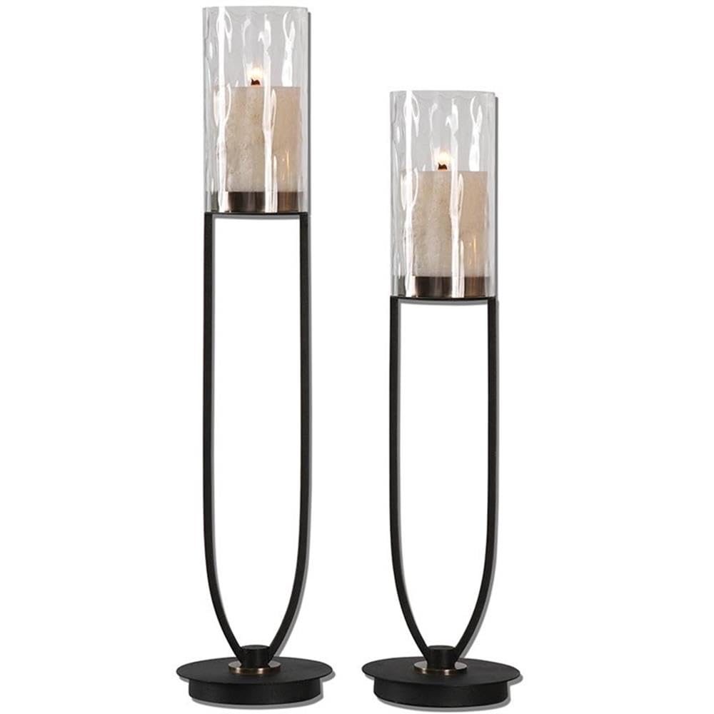 Bowery Hill Modern 2-Piece Matte Black Candle Holder Set - Elegant Home Decor for Dining Table, Living Room & Wedding Centerpieces