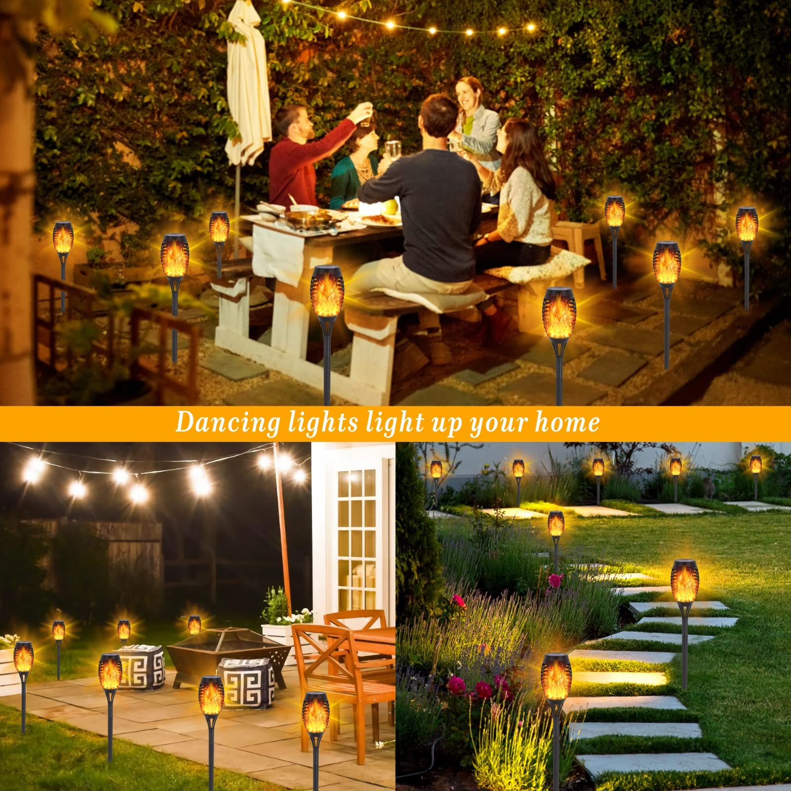 6 Pack Solar Torch Lights Outdoor - Waterproof LED Flame Lights with Flickering Effect for Garden, Patio, Pathway & Yard Decor - Solar Powered Landscape Lighting for Outdoor Ambiance & Safety