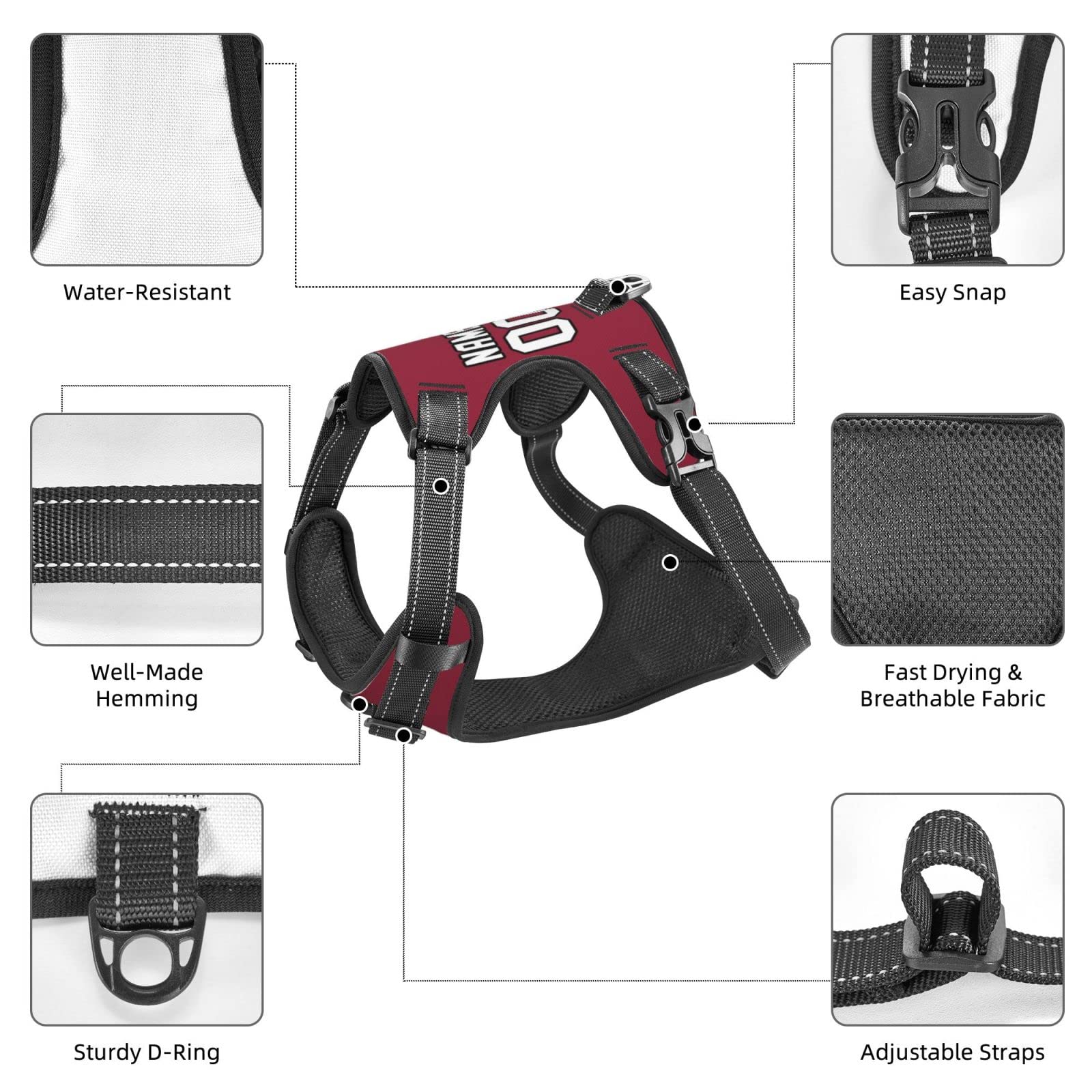 Custom Personalized Football Pet Harness with Name & Phone Number - Reflective Adjustable Dog Vest for Small Medium Large Dogs & Cats - Perfect for Night Walks, Outdoor Adventures & Pet Safety