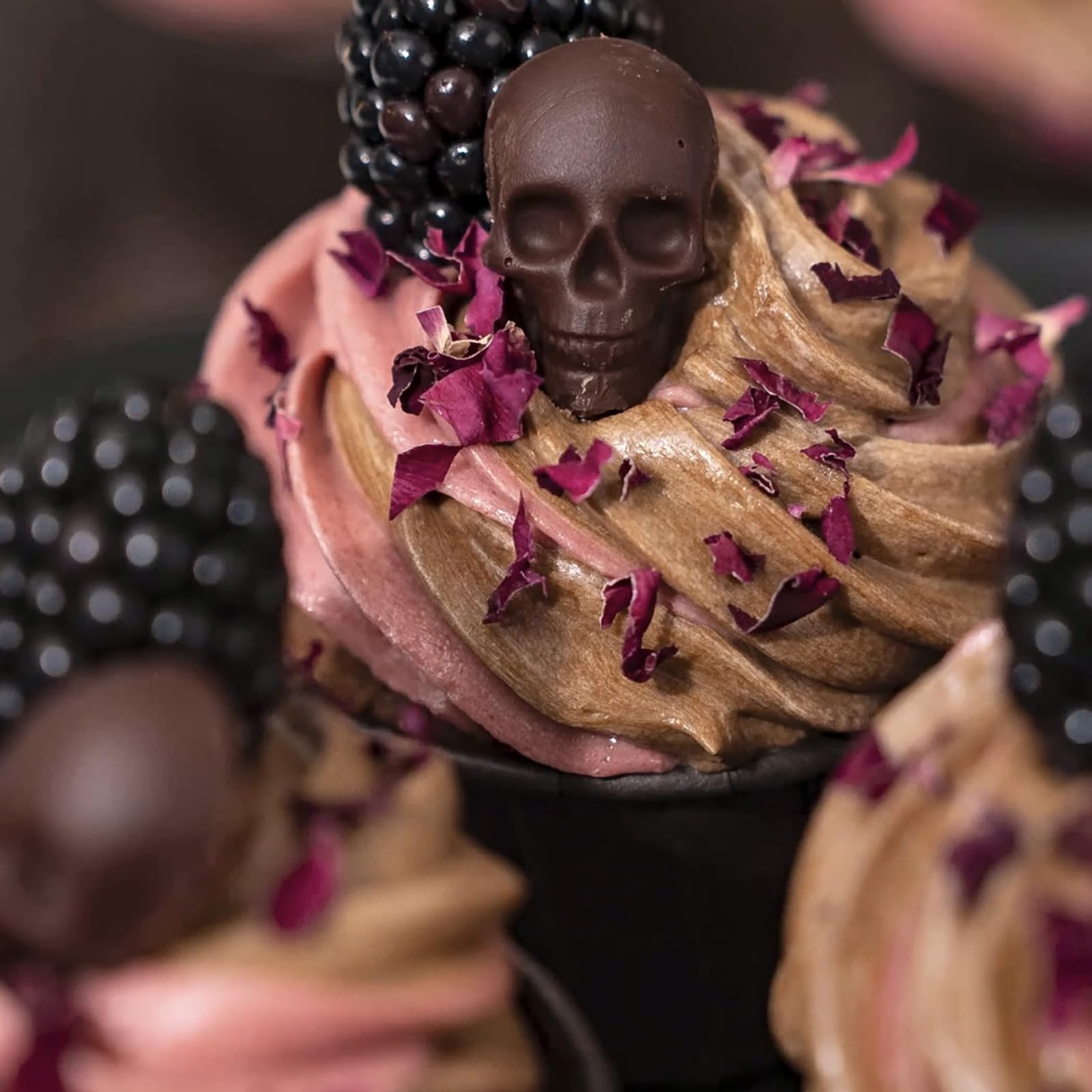 4 Pack Skull Silicone Molds - 200 Cavities Halloween Chocolate Candy Molds for Baking, Fondant, Ice Cubes & Dog Treats - Perfect for Cupcakes, Halloween Party Decorations & DIY Treats (Brown)