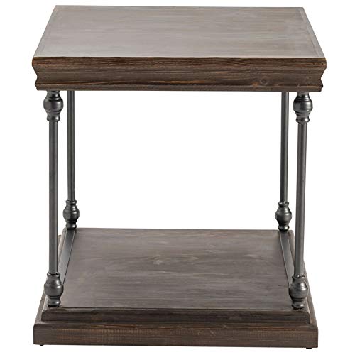 Crestview Collection Covington Rectangle End Table - Brown Pine Wood with Black Metal Frame - Perfect for Living Room, Bedroom, or Office Side Table