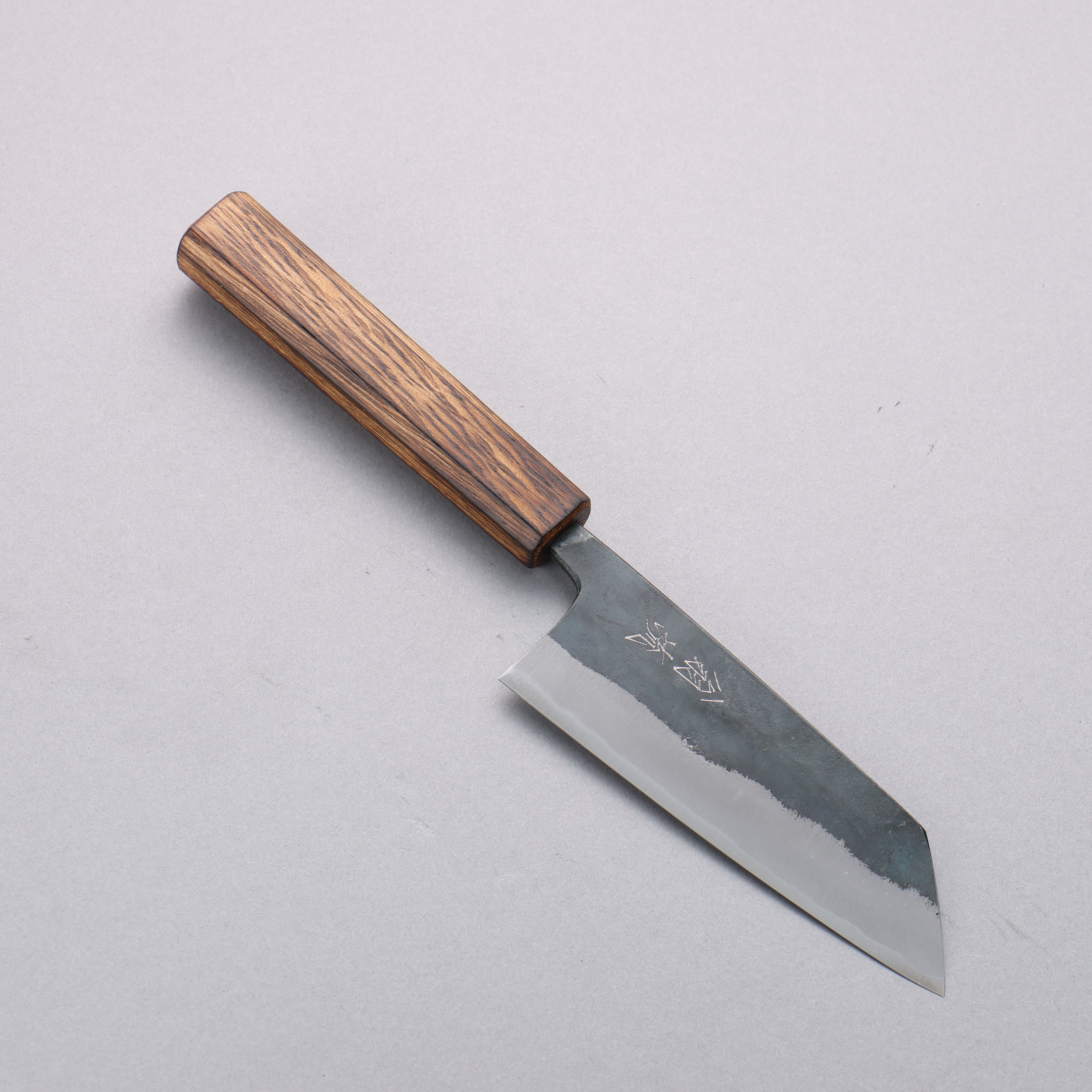 Oul Blue Steel No.2 Black Finished Small Bunka Knife 125mm with Oak Handle - Perfect for Home Cooking, Sushi Preparation & Vegetable Chopping