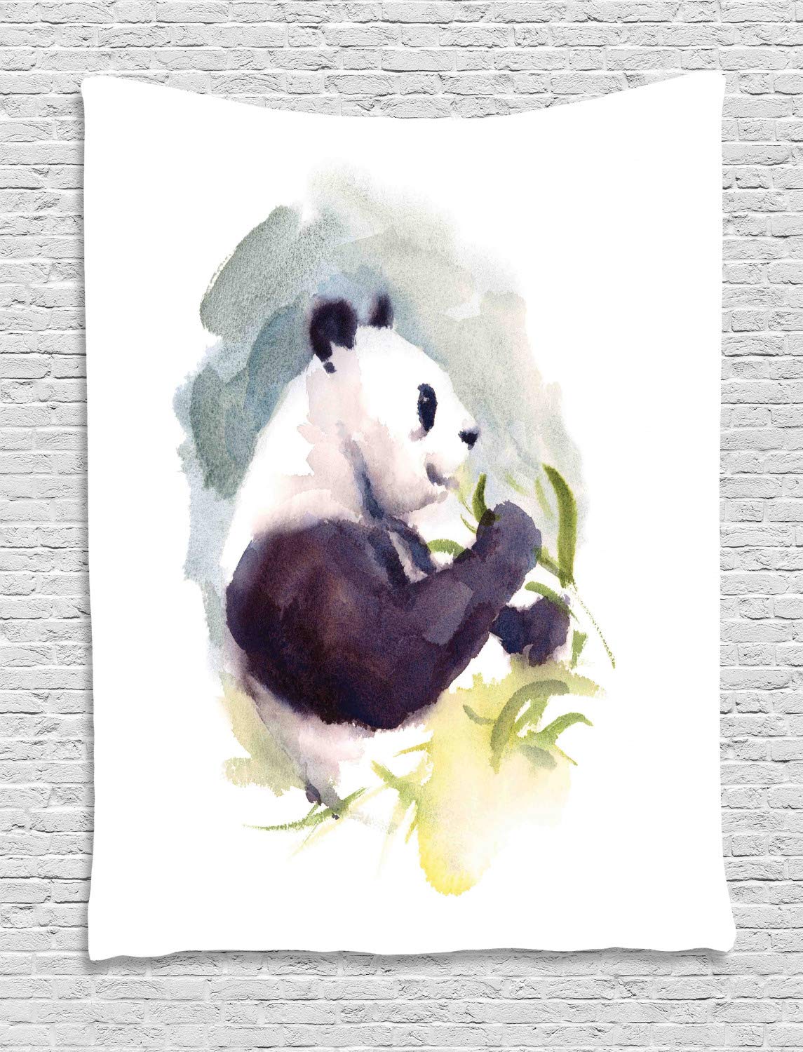 Ambesonne Panda Tapestry Wall Hanging - Watercolor Panda Eating Leaves Animal Art Print - Large 60x80 Inch Bohemian Decor for Bedroom, Living Room, Dorm - Perfect for Home Decor, Gifts & Meditation Spaces