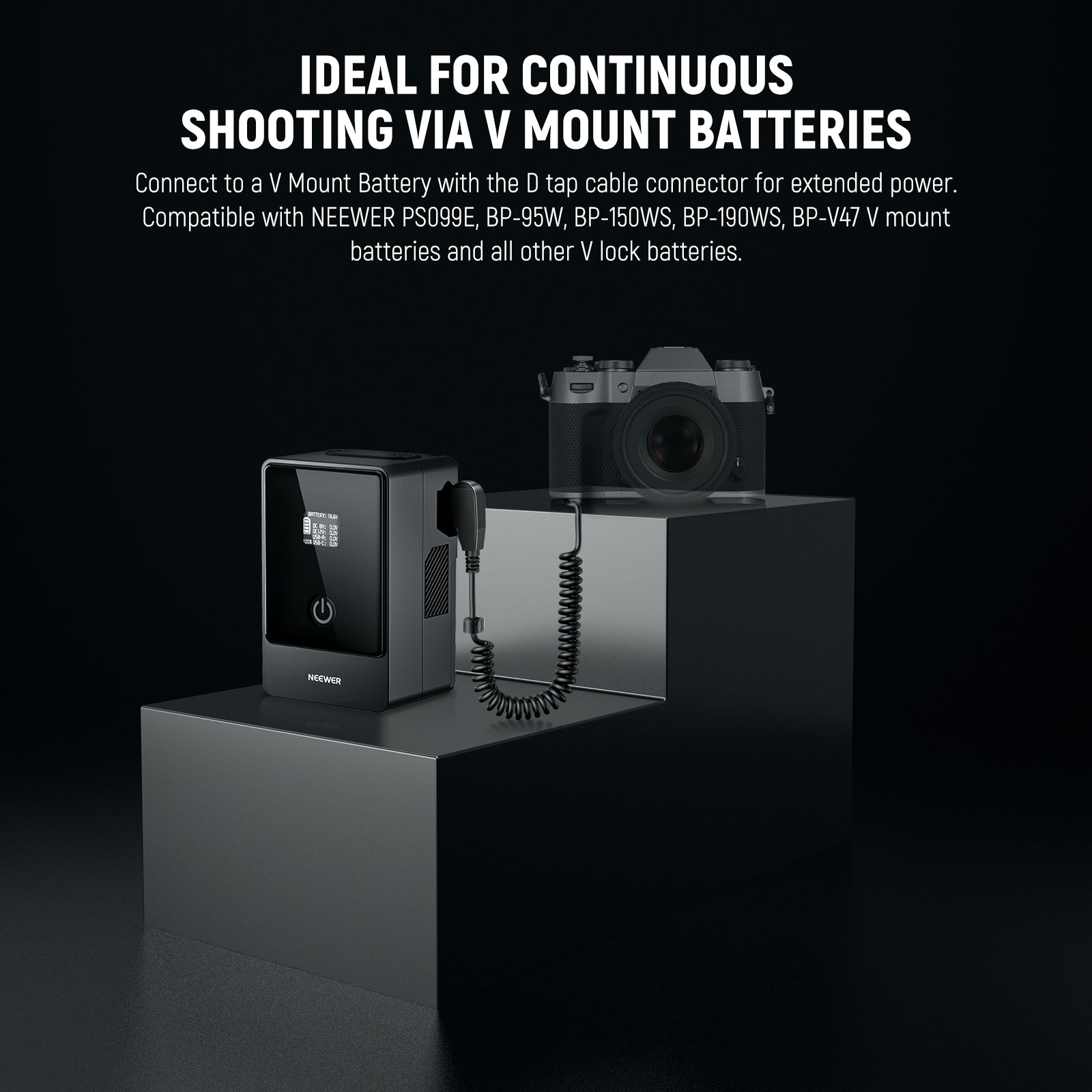 NEEWER CP W126S D Tap to NP W126S Dummy Battery with Cable - Compatible with V Mount Batteries for Sony Cameras - Perfect for Film Production, Live Streaming & Outdoor Shooting