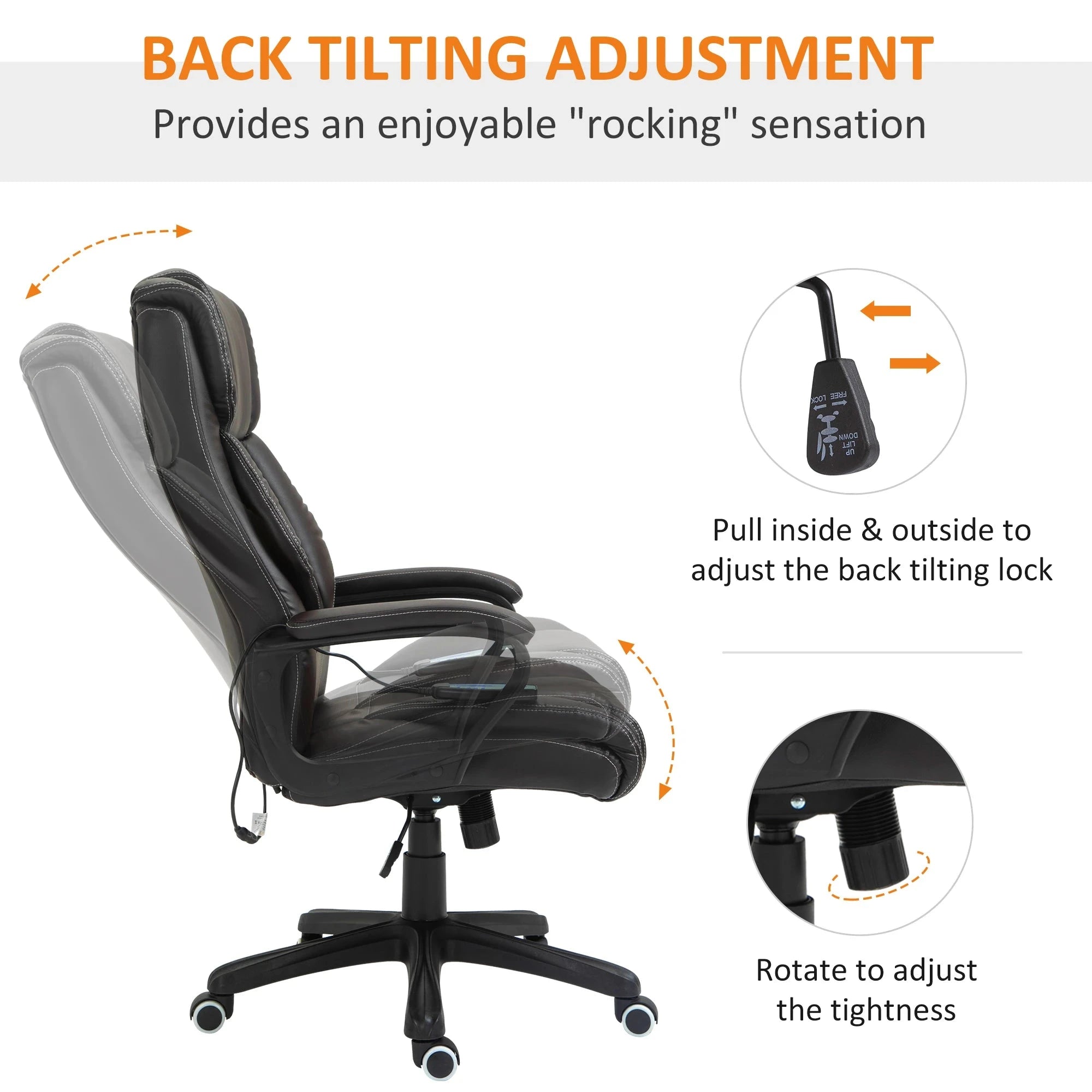 Premium High Back Executive Office Chair - Faux Leather Massage Chair with 6-Point Vibration & 360° Swivel - Black/Gray Options - Perfect for Home Office & Workspace Comfort