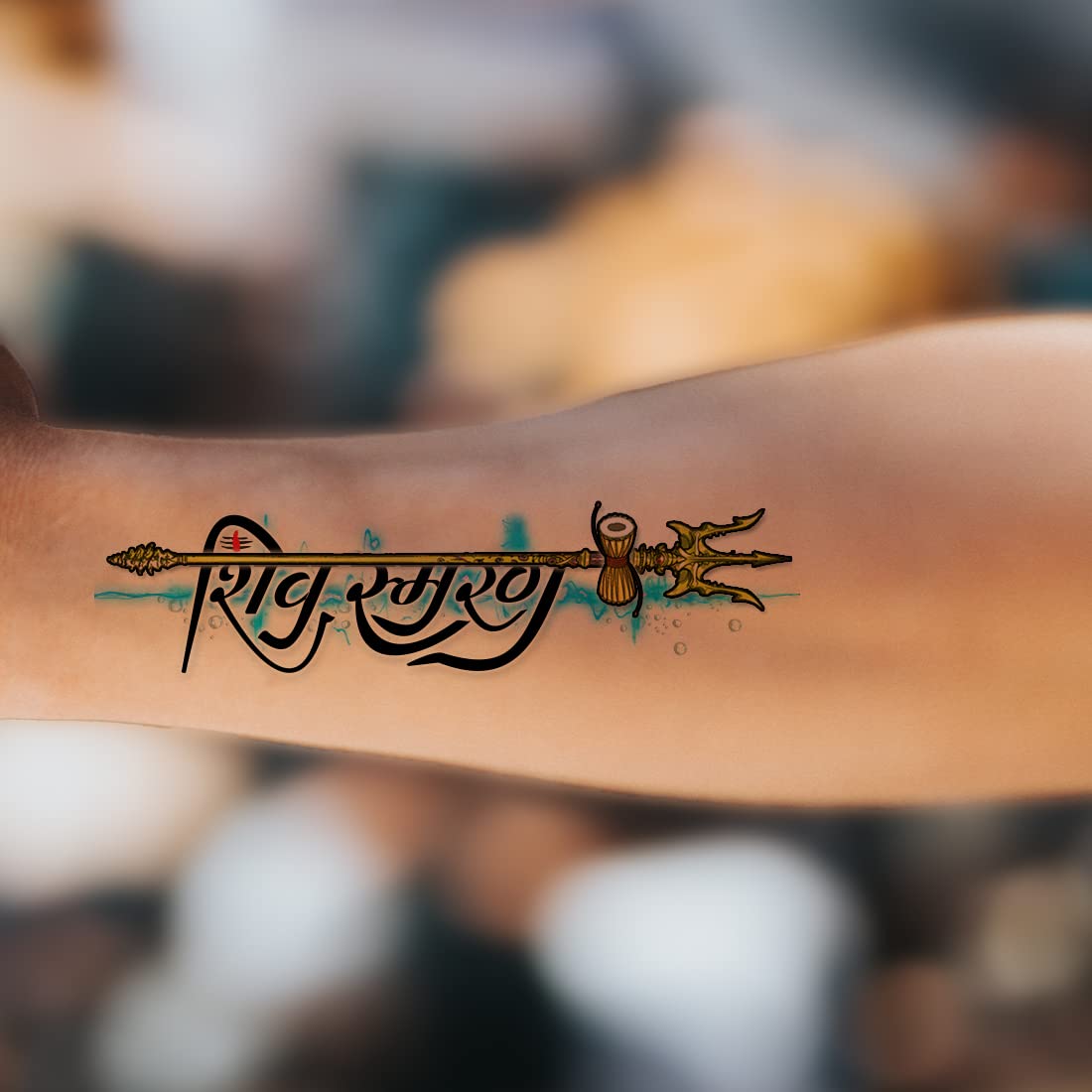 Shiv Smran Tattoo with Shiva Trishul - Waterproof Temporary Body Tattoo for Men & Women - Perfect for Festivals, Yoga, Spiritual Events and Body Art Enthusiasts