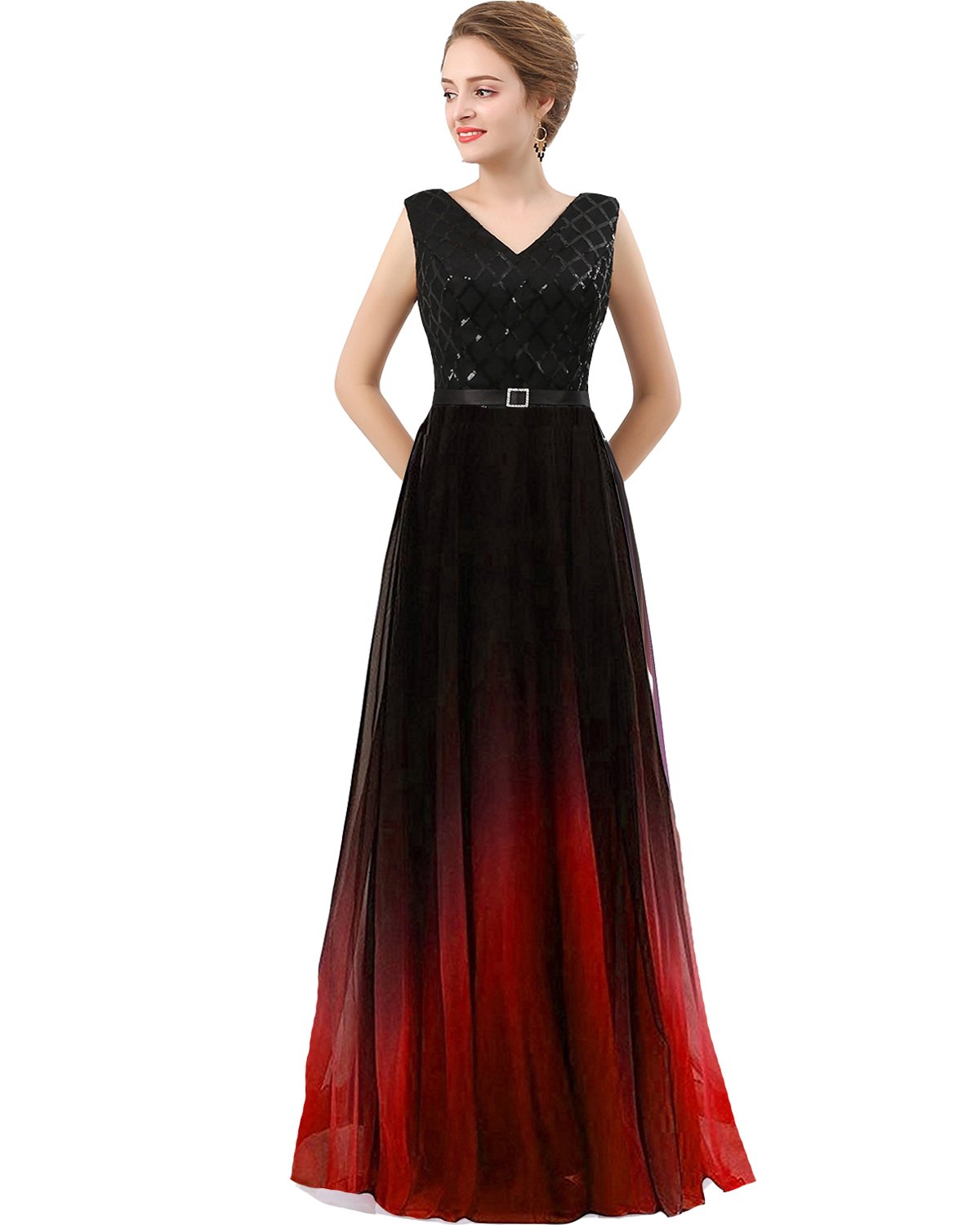 Lemai V-Neck Long Sequined Chiffon A-Line Corset Prom Evening Dresses for Women - Elegant Formal Gown for Homecoming, Wedding Guest & Special Occasions