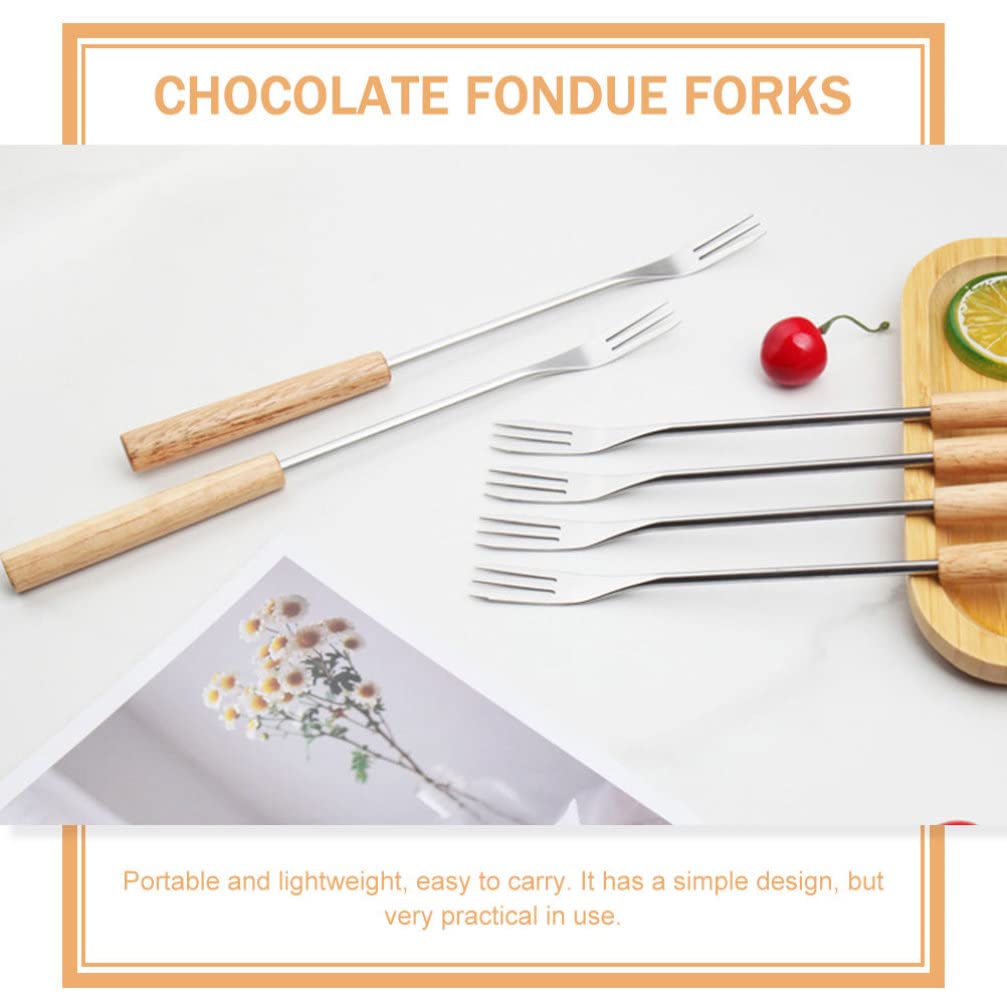 12-Piece Stainless Steel Fondue Forks Set with Wooden Handle - Chocolate & Cheese Fondue Forks, Chocolate Dipping Forks for Chocolate Fountain - Perfect for Parties, Dessert Buffets & Family Gatherings