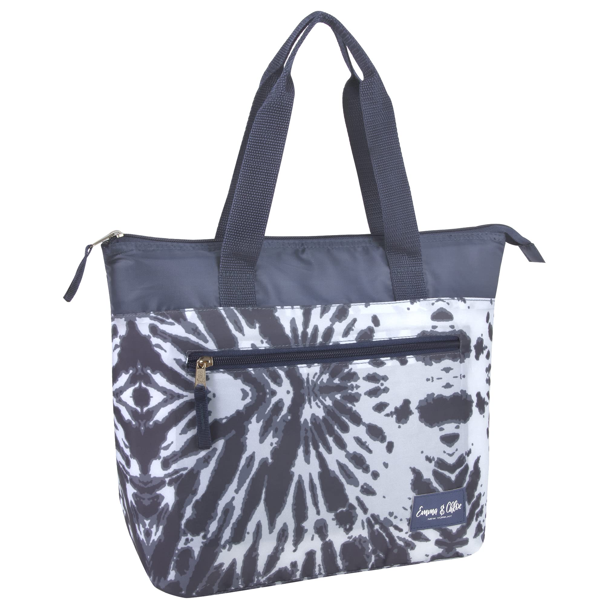 Emma & Chloe Insulated Lunch Tote for Women - 16 Can Cooler Bag with Pockets, Extra Large Reusable Grocery Tote for Picnics, Beach, Work & Outdoor Activities (Grey Tie Dye)