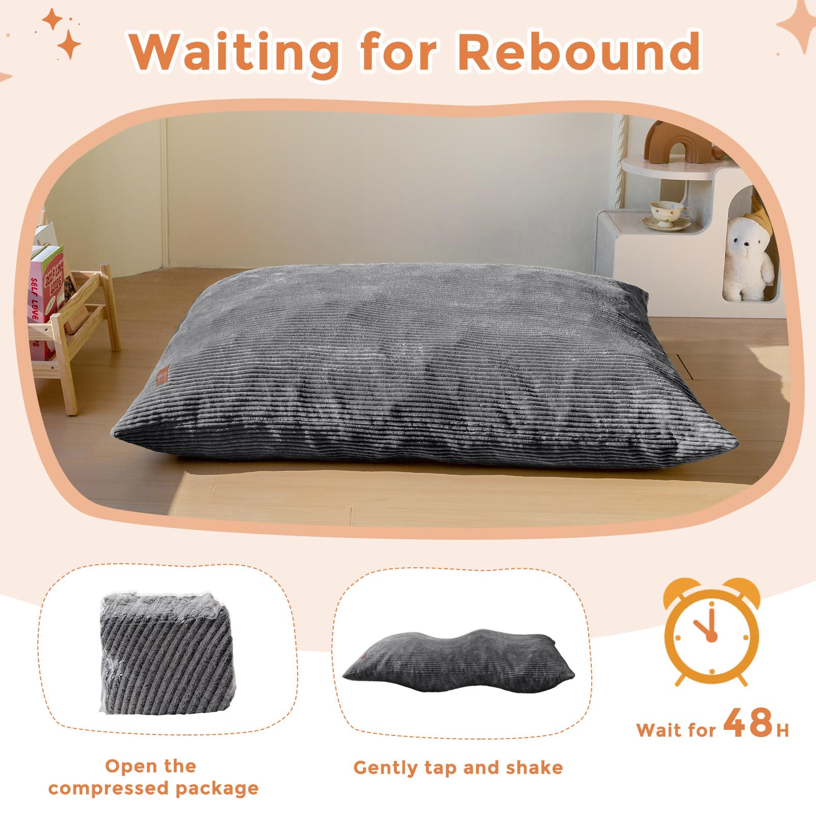 MAXYOYO 3-in-1 Kids Convertible Bean Bag Chair & Bed - Dark Grey Floor Sofa for Children's Gaming, Reading & Nap Time | Perfect for Playroom, Nursery & Dorm Room