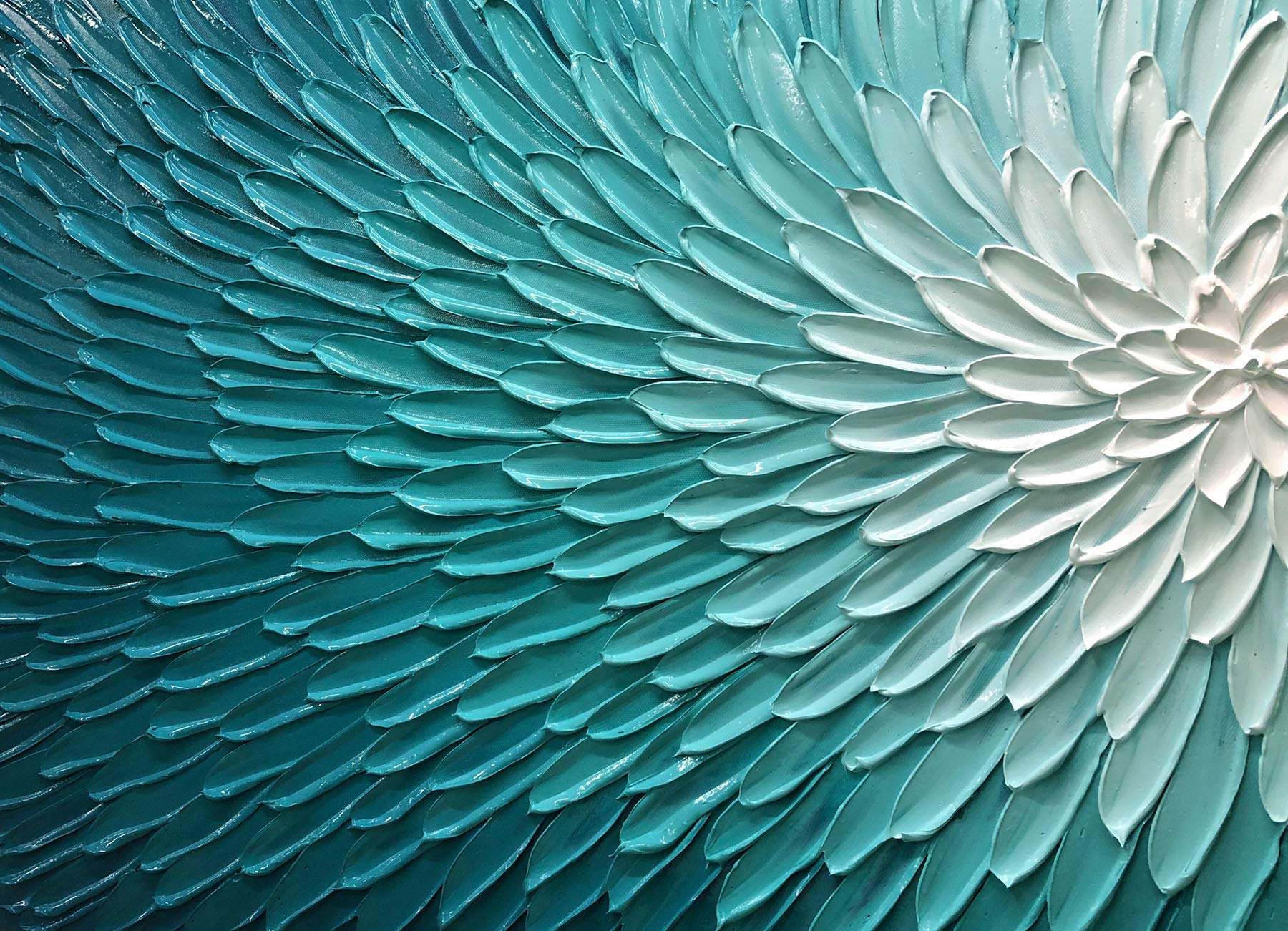 AMEI Art - 24x48 Inch Hand Painted Abstract Teal Blue Textured Oil Painting Floral Canvas Artwork | Acrylic Wall Decor with Wood Frame | Ready to Hang | Perfect for Living Room, Bedroom & Office Decor