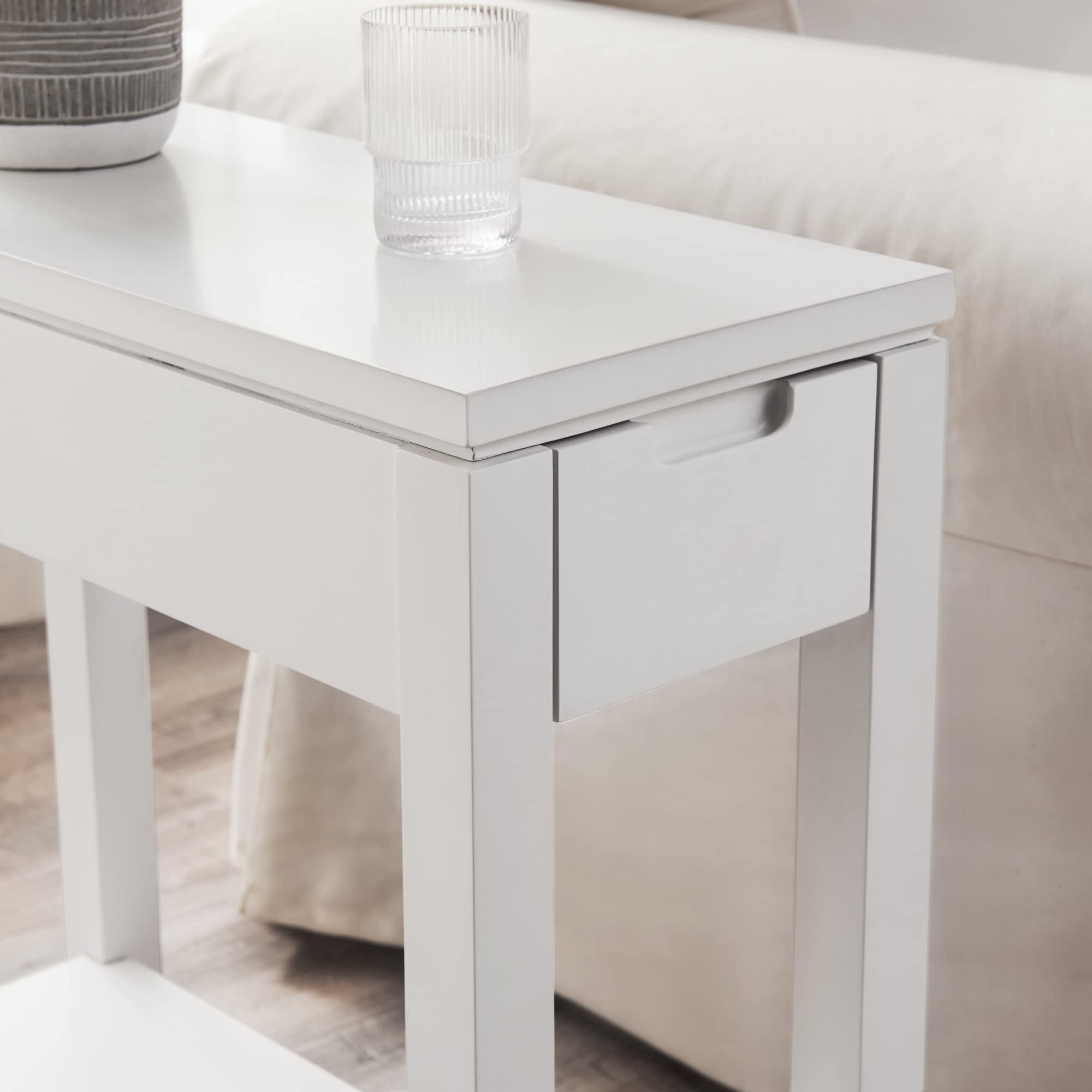 Leick Home 9080-WT White Wooden Side Table with Drawer & Built-in USB-C Fast Charging Station - Perfect for Living Room, Bedroom or Office Charging Needs