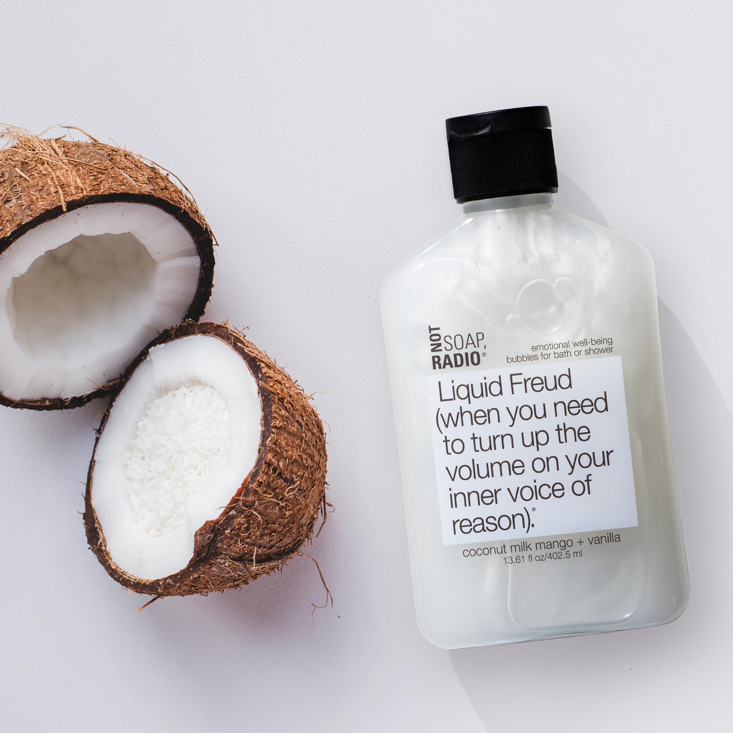 Not Soap, Radio Liquid Freud Coconut Milk Mango Vanilla Bath & Shower Gel with St. John's Wort | Moisturizing Body Wash for Dry Skin | Relaxing Aromatherapy for Bath & Shower Time