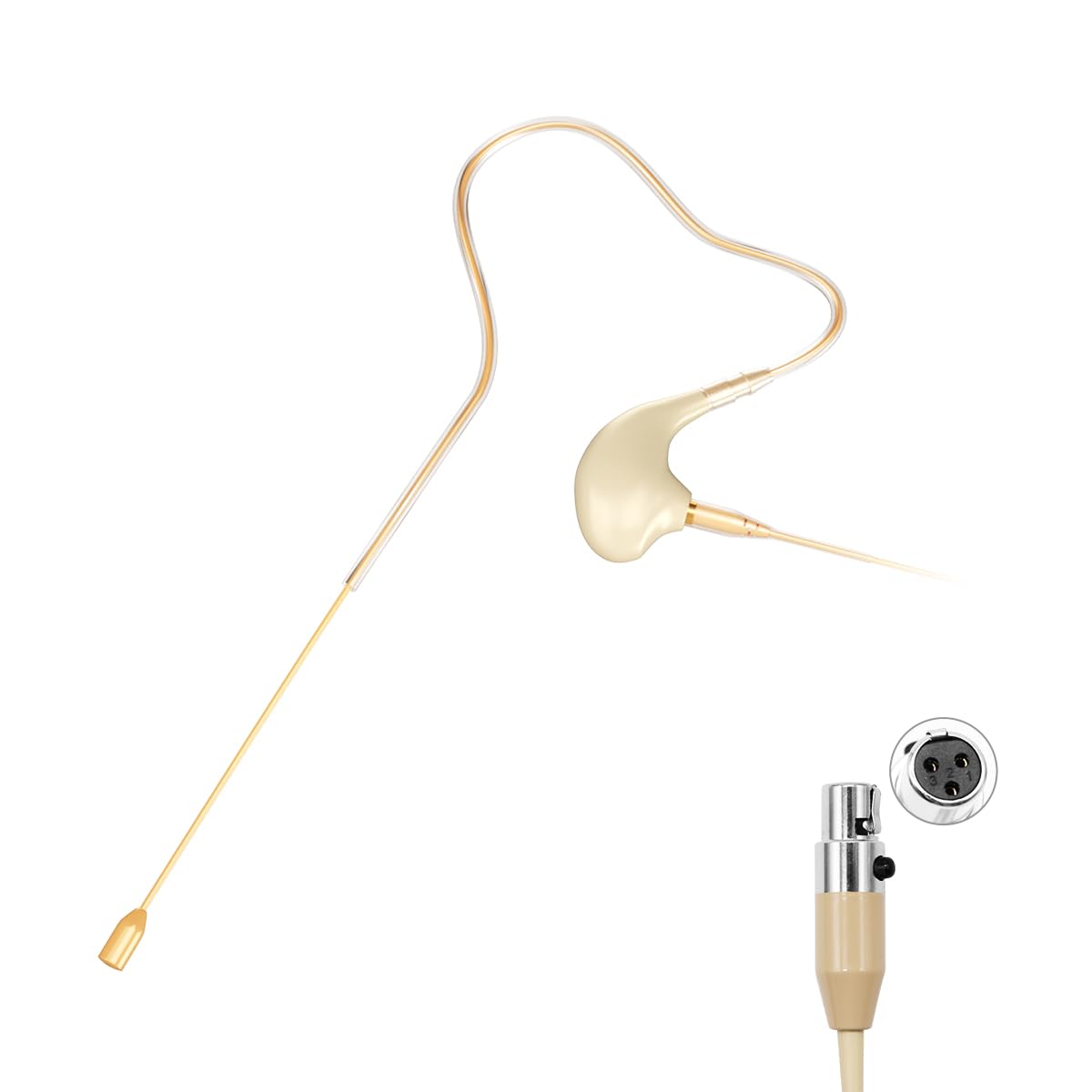 KIMAFUN Single Earset Headworn Microphone - Over Ear Hook Condenser Mic for AKG Wireless System Bodypack Transmitter - Beige D3 - Perfect for Performances, Theater Shows, Lectures & Public Speaking